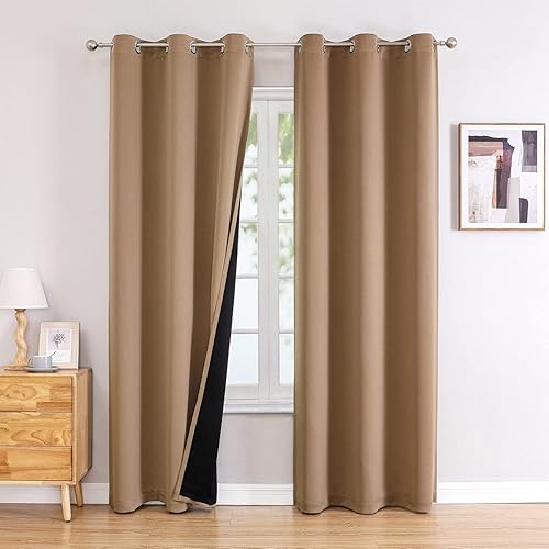 Miniatura 70 de ChrisDowa Cortinas 100% Opacas para Dormitorio con Forro Negro, 2 Capas Gruesas Totalmente Opacas con Aislamiento Térmico y Ojales, Cortinas de