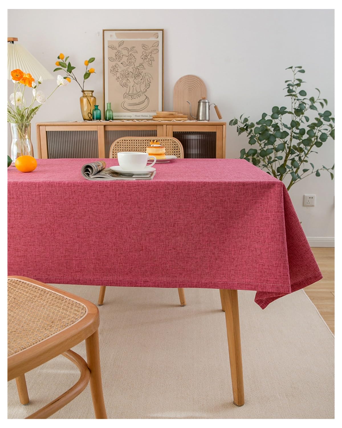 Nappe rectangulaire en coton et lin rouge décoration table maison cuisine restaurant