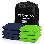 Play Platoon Weather Resistant Cornhole Bags - Set of 8 Regulation Corn Hole - Navy Blue & Lime Green - Durable Duck Cloth Corn Hole for Tossing Game, Includes Tote Bag