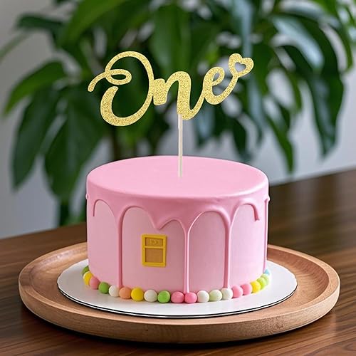 Miniatura 8 de ALISSAR Decoración dorada de doble cara con purpurina para el primer cumpleaños, decoración de pastel para primer cumpleaños de niño y niña, primer