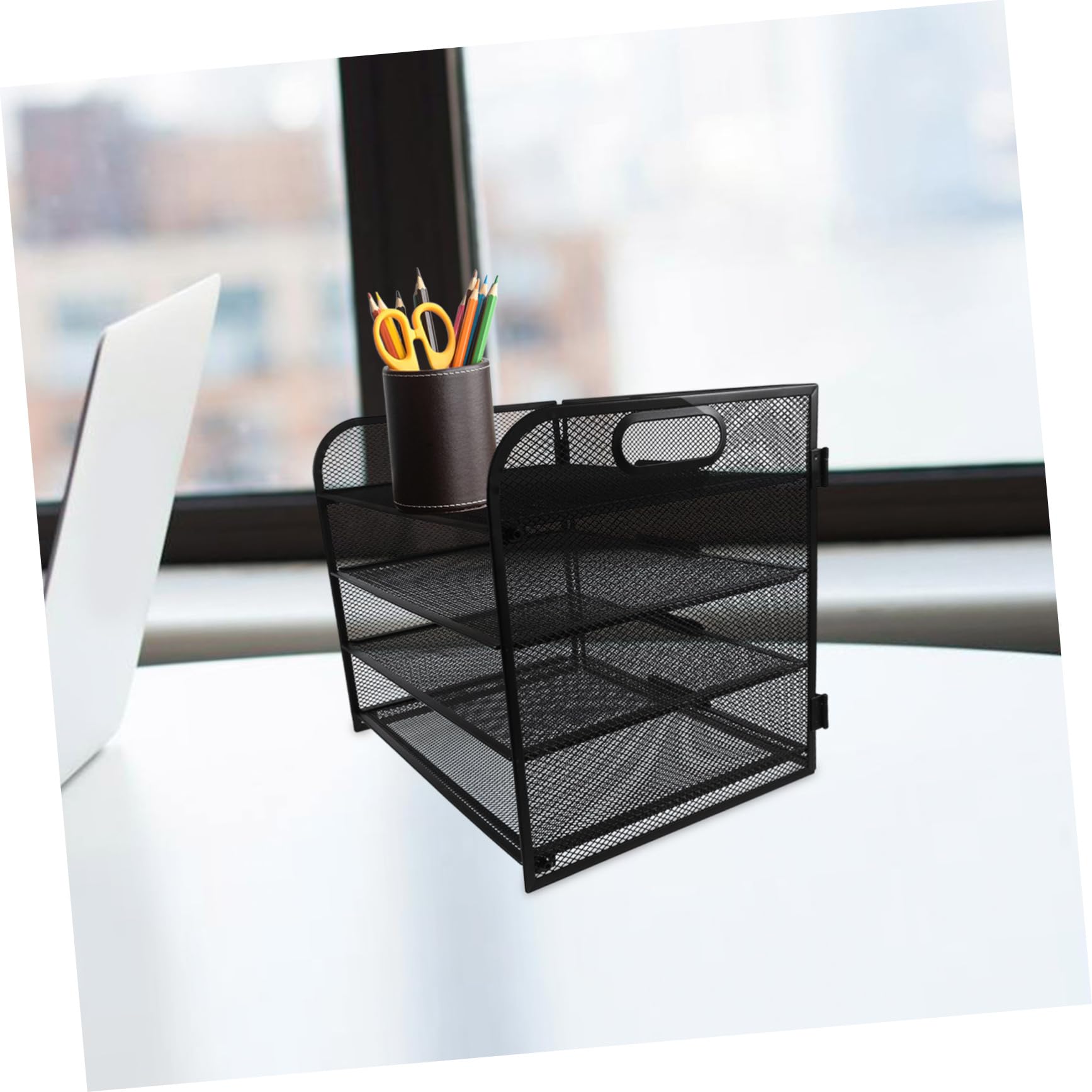 4livello Organizer Scrivania Metallo Nero Ripiani Vassoio Portadocumenti Impilabile Con Maniglie Per Ufficio e Aula Design Elegante e Resistente Per Documenti e Riviste