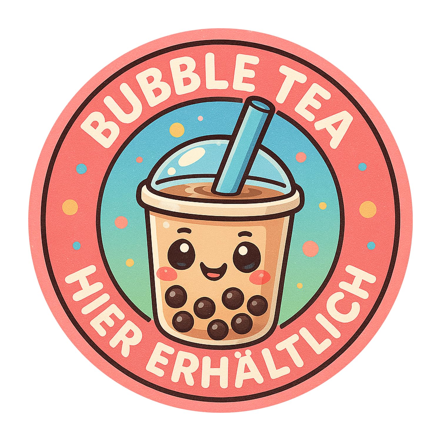 "Bubble Tea" Boba Tea Perlentee Tapioca zum Mitnehmen Digitaldruck Aufkleber Folie Sticker für Schaufenster, Tür, etc. Hinweis Folie | rund | wasserfest DAF-128 (35 x 35 cm)