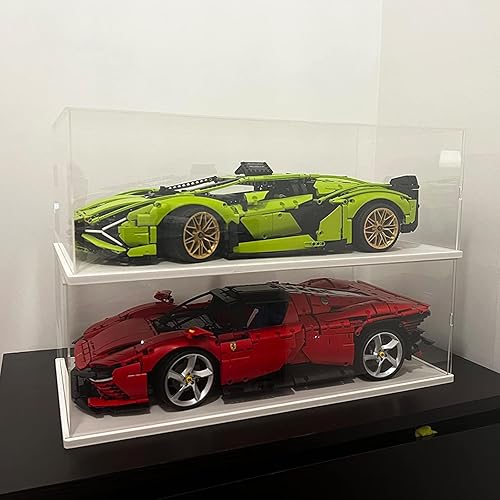 Miniatura 5 de Vitrina de acrílico transparente con base de madera blanca y plástico para Lego 42083 42096 42056, soporte de caja de protección a prueba de polvo