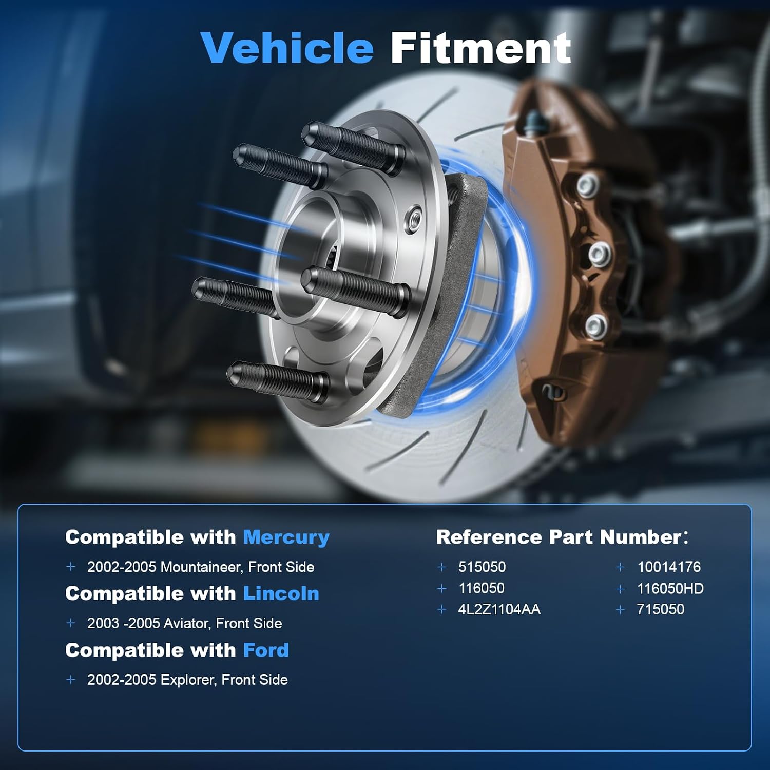 Front Left or Right Wheel Bearing and Hub Assembly for Ford Explorer 2002 2003 2004 2005 for Mercury Mountaineer 2002-2005 for Lincoln Aviator 2003-2005 Replace# 515050 Passenger or Driver
