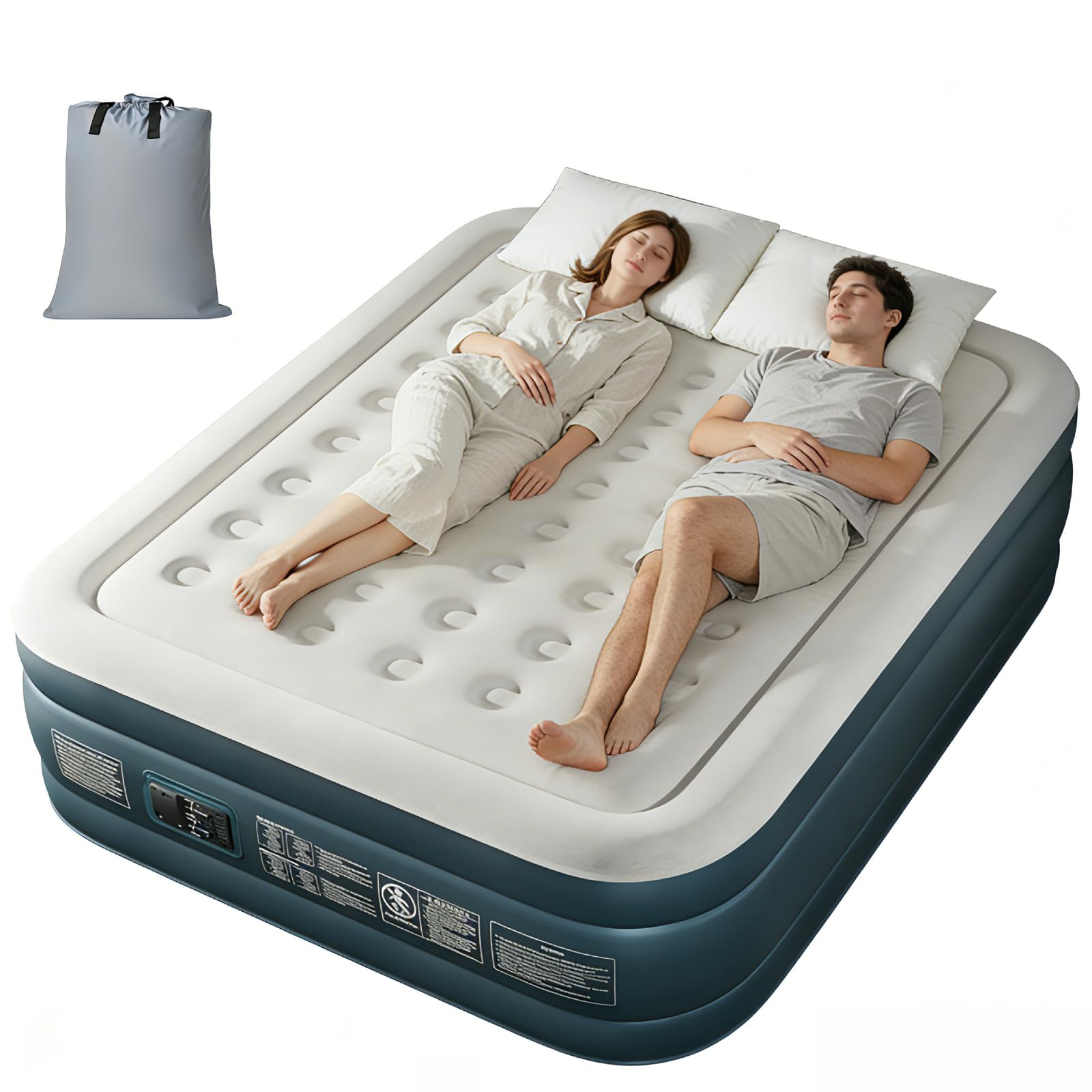 LEADZM Luftbett 2 Personen, Luftmatratze Selbstaufblasend Doppel mit eingebauter elektrischer Pumpe,203x152x46 cm,Gästebett in 4 Minuten aufgeblasen, 295 Kg Belastbarkeit,Flockoberfläche & PVC,Grau