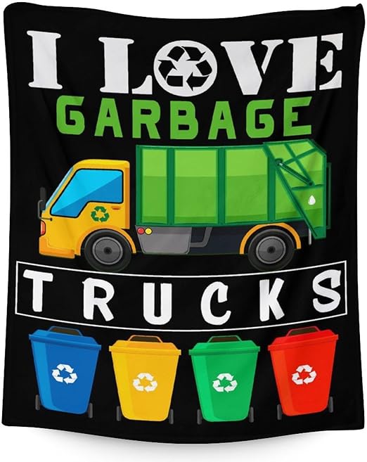 Mercuryelf Garbage Truck Blanket Gift - 30x40 Inches Funny Throw Blankets for Kids - Black Soft, Fuzzy & Warm Throws for Lap, Crib