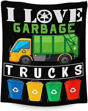 Mercuryelf Garbage Truck Blanket Gift - 30x40 Inches Funny Throw Blankets for Kids - Black Soft, Fuzzy & Warm Throws for Lap, Crib
