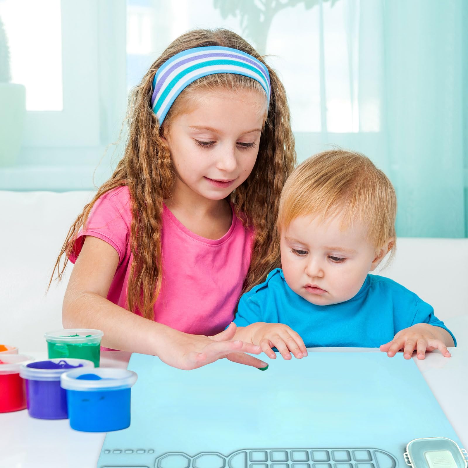 Tapis Peinture Silicone Enfant - 51x41 Cm, Avec Gobelet Pliable Et Porte-brosse - Protection Table, Activités Manuelles - 7