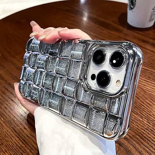 Miniatura 5 de Fycyko Funda para iPhone 11 con purpurina para teléfono, diseño de celosía ondulada 3D, chapado de lujo, estético, lindo degradado brillante, diseño
