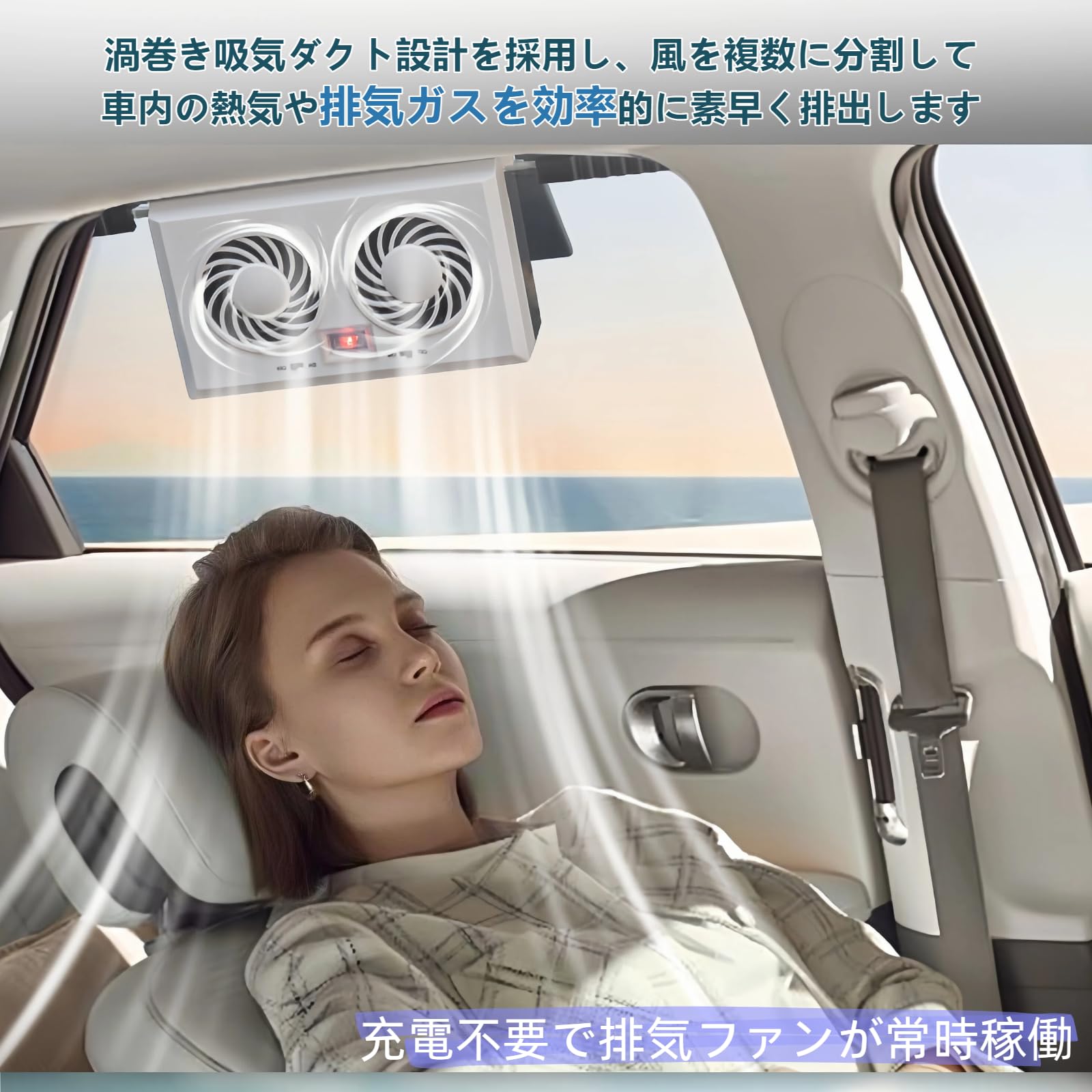 DURASIKO 換気扇 車用 クーラー 車用排気ファン 車用扇風機 太陽光パネル搭載 車用 サーキュレーター窓用換気扇 換気ファン 排熱 カー用品（ホワイト）