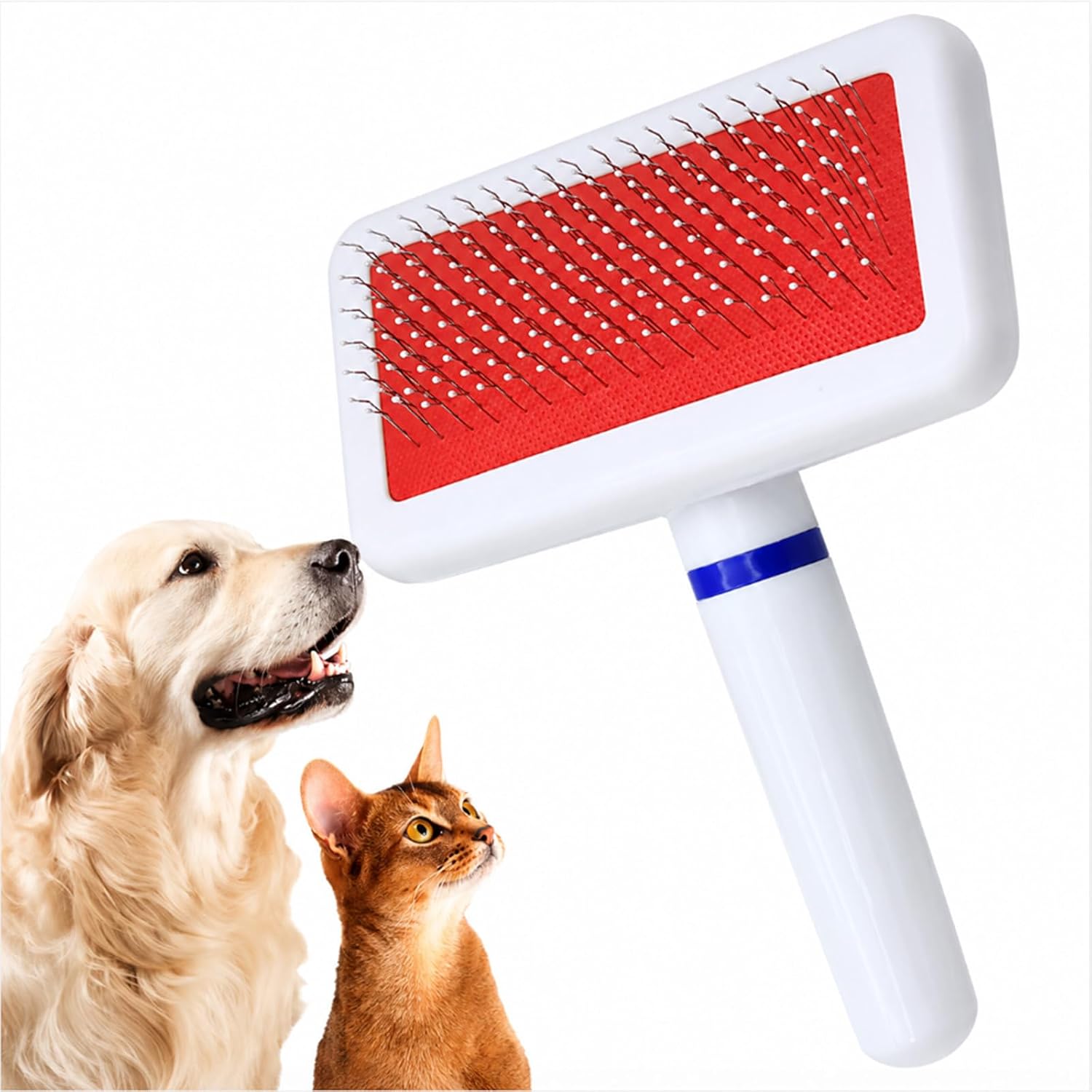 Dog & Cat Slicker Brush, Stainless Steel Pet Grooming Brush for Shedding and Hair Removal, Rounded Pin Detangling Comb with Massage Tips for Long and Short Hair Pets