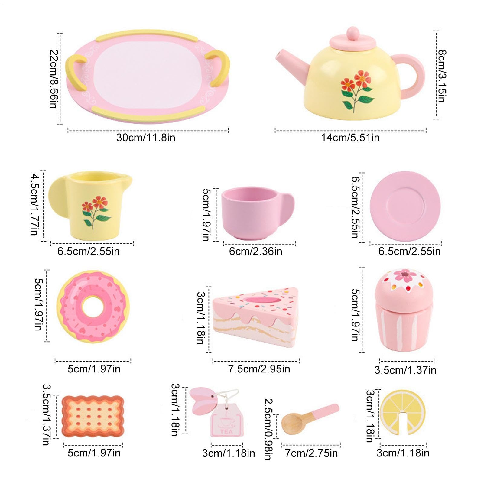 Juego de Té para Niñas Juguete Educativo de 16 Piezas de Madera con Postres | Set Té Para Niñas Pequeñas Para Niñas 6-8 Años, Día Del Niño, Thanksgiving, Días Festivos, Vacaciones Y Año