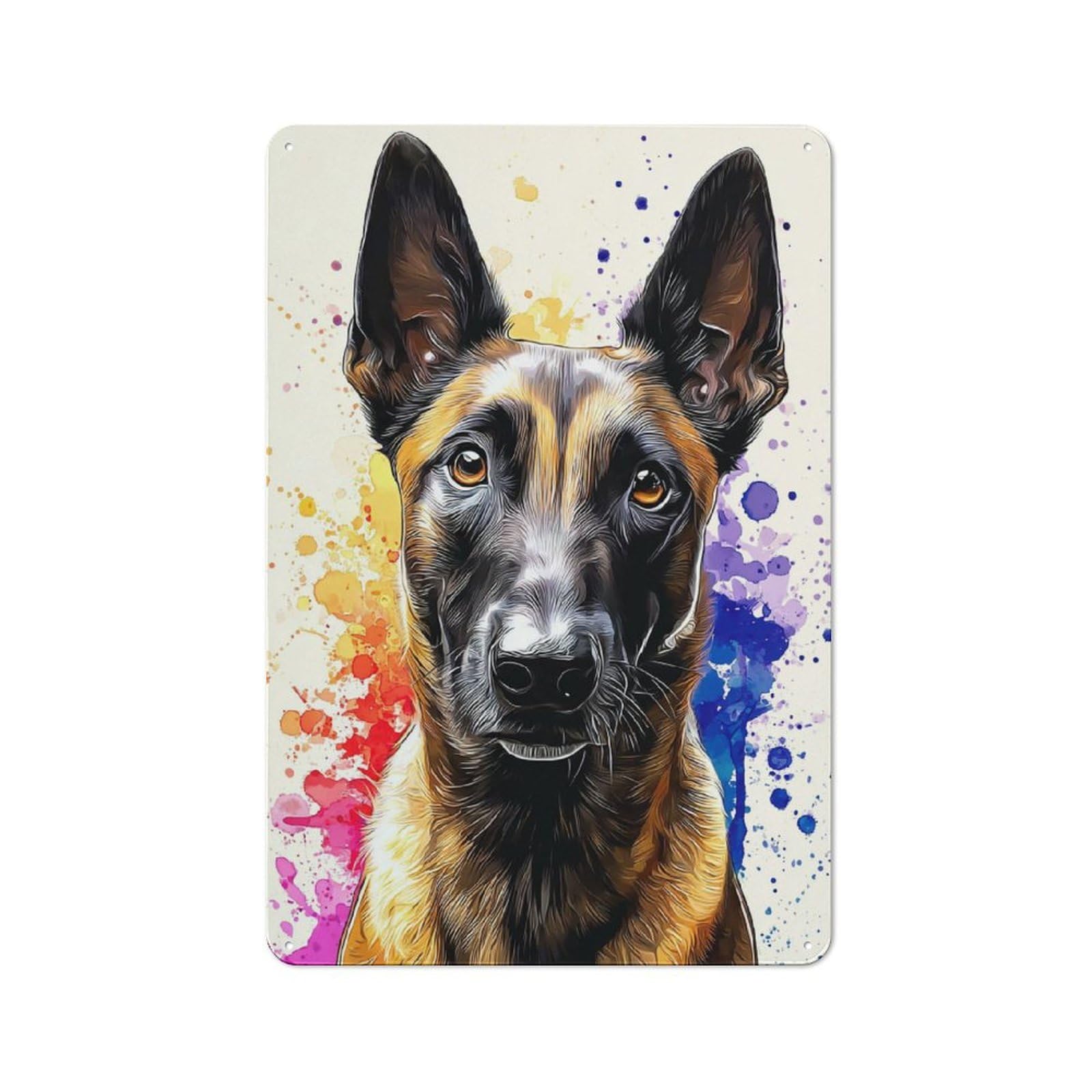 Junmoney Colorful Watercolor Dog Portrait Warehouse Style Tin Wall Sign 30X20cm Featuring Loft Wall Plaque For Loft, Studio, Office Or Creative Room
