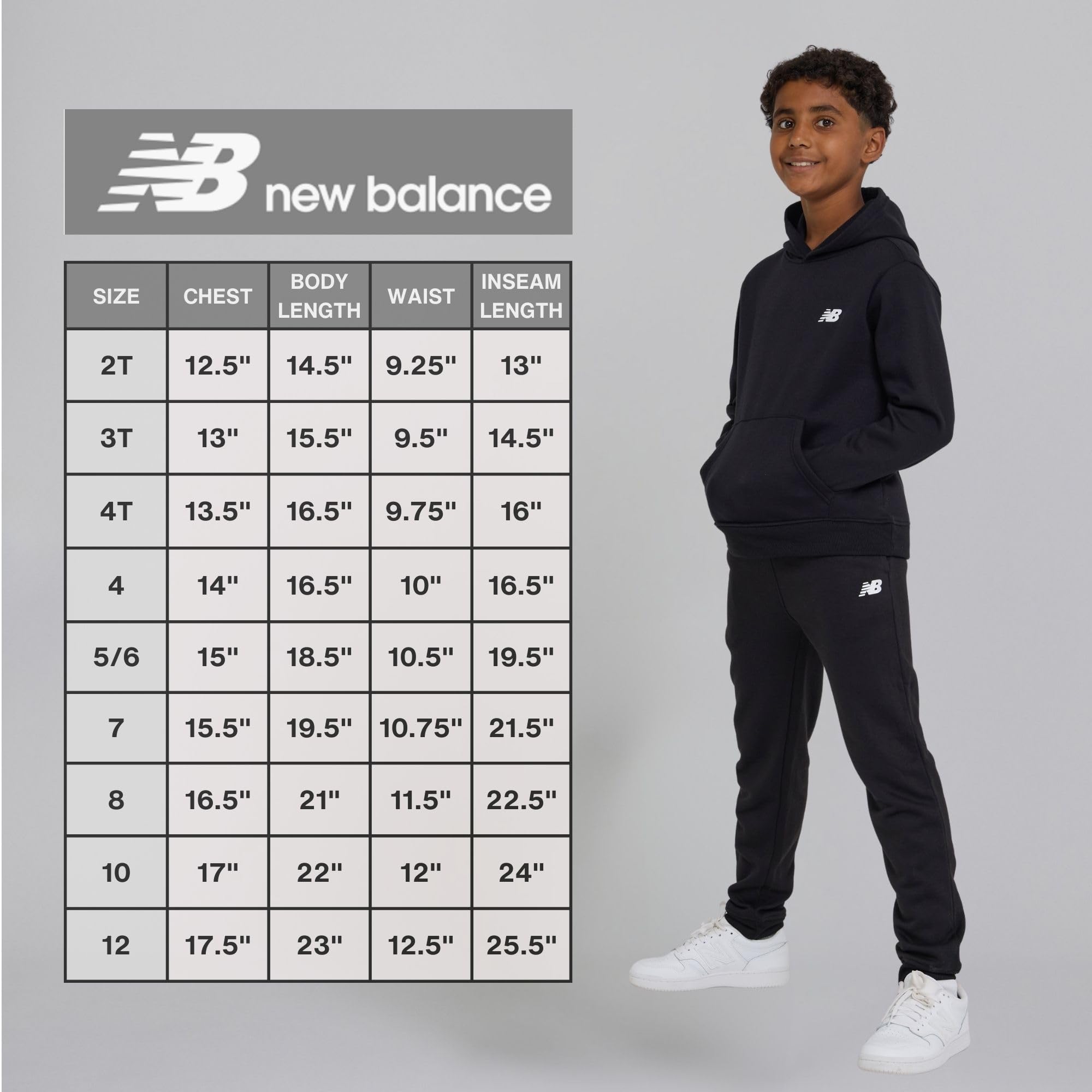 New Balance Tuta per ragazzi e bambini, 3 pezzi, felpa con cappuccio, t-shirt, jogger, in morbido pile misto cotone (2T-12)