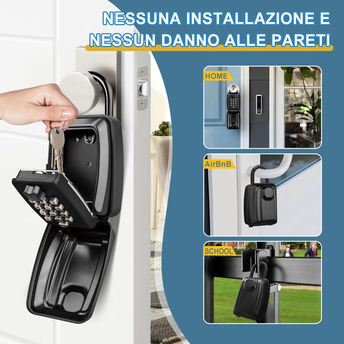 Cassaforte per Chiavi Grande Cassetta di Sicurezza per Chiavi Impermeabile Cassaforte Portachiavi con Codice 12 Cifre Cassetta Chiavi Combinazione per Casa Fabbrica Scuola Esterno