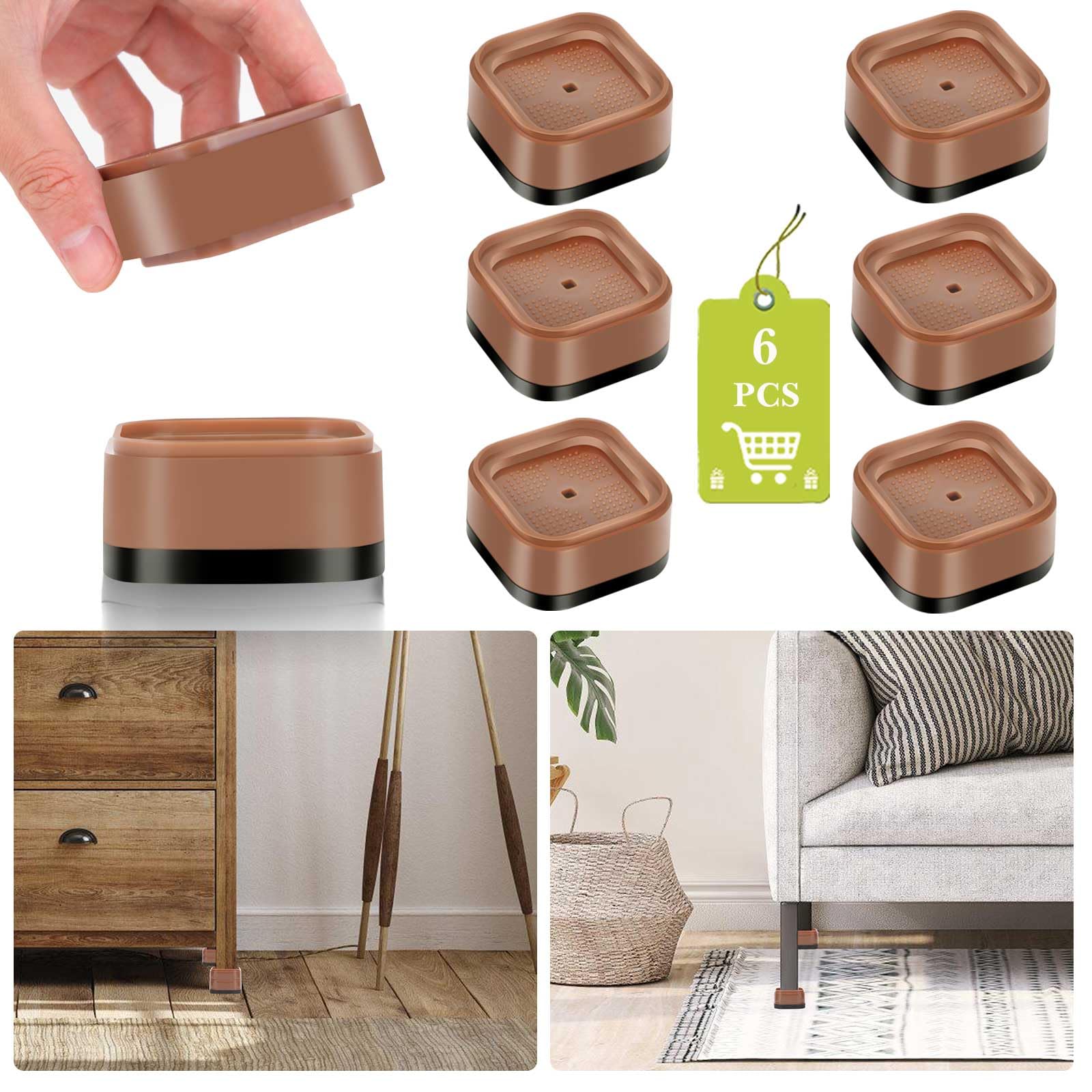 Yookwutar 6 Pack Furniture Risers 1 Inch, Adjustable Bed Risers Heavy Duty for Table Desk Couch Chair Sofa Cabinet Bed Legs Dorm, Square Stackable Bed Raisers Blocks Lift Height 1", 2" or 3", Brown-image-15