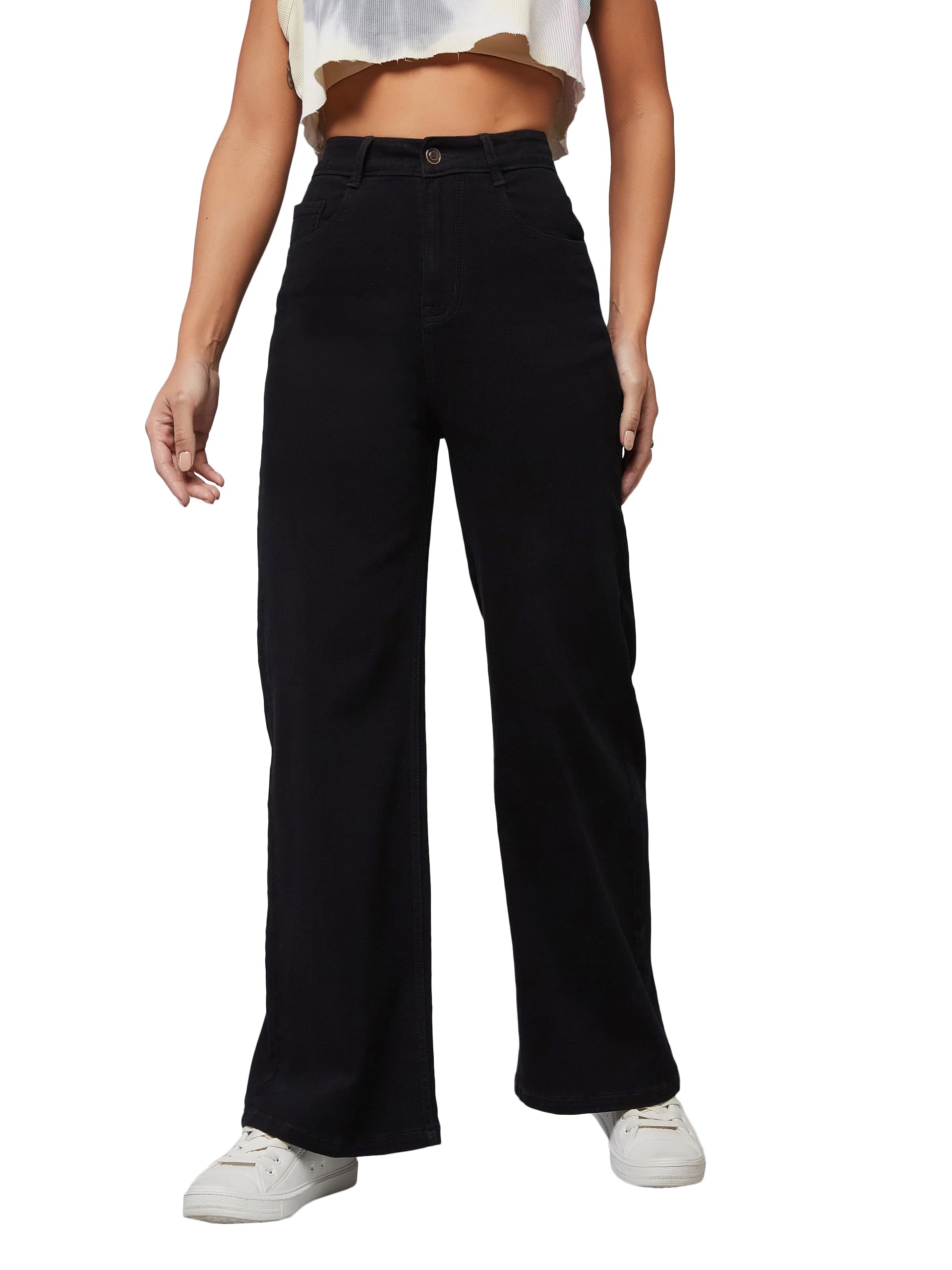 dolce crudo Women's Wide Leg High Rise Clean Look Regular-Length Stretchable Denim Jeans-picture-17