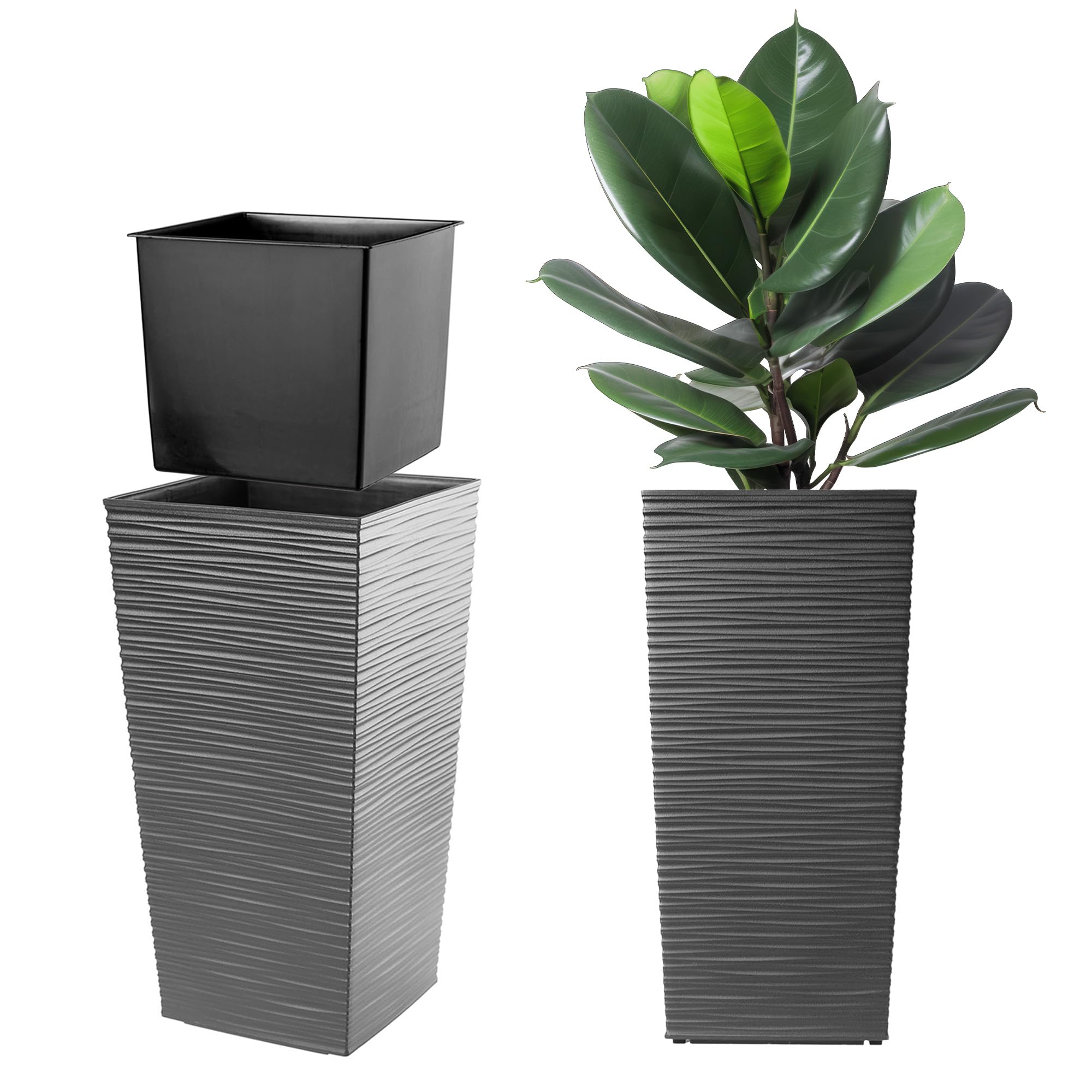 KADAX Macetero Alto de Diseño Moderno para Plantas de Interior y Exterior, Maceta Grande de Plástico, Jardinera Alta (Crema, Texturizado, 68 cm) — view 5
