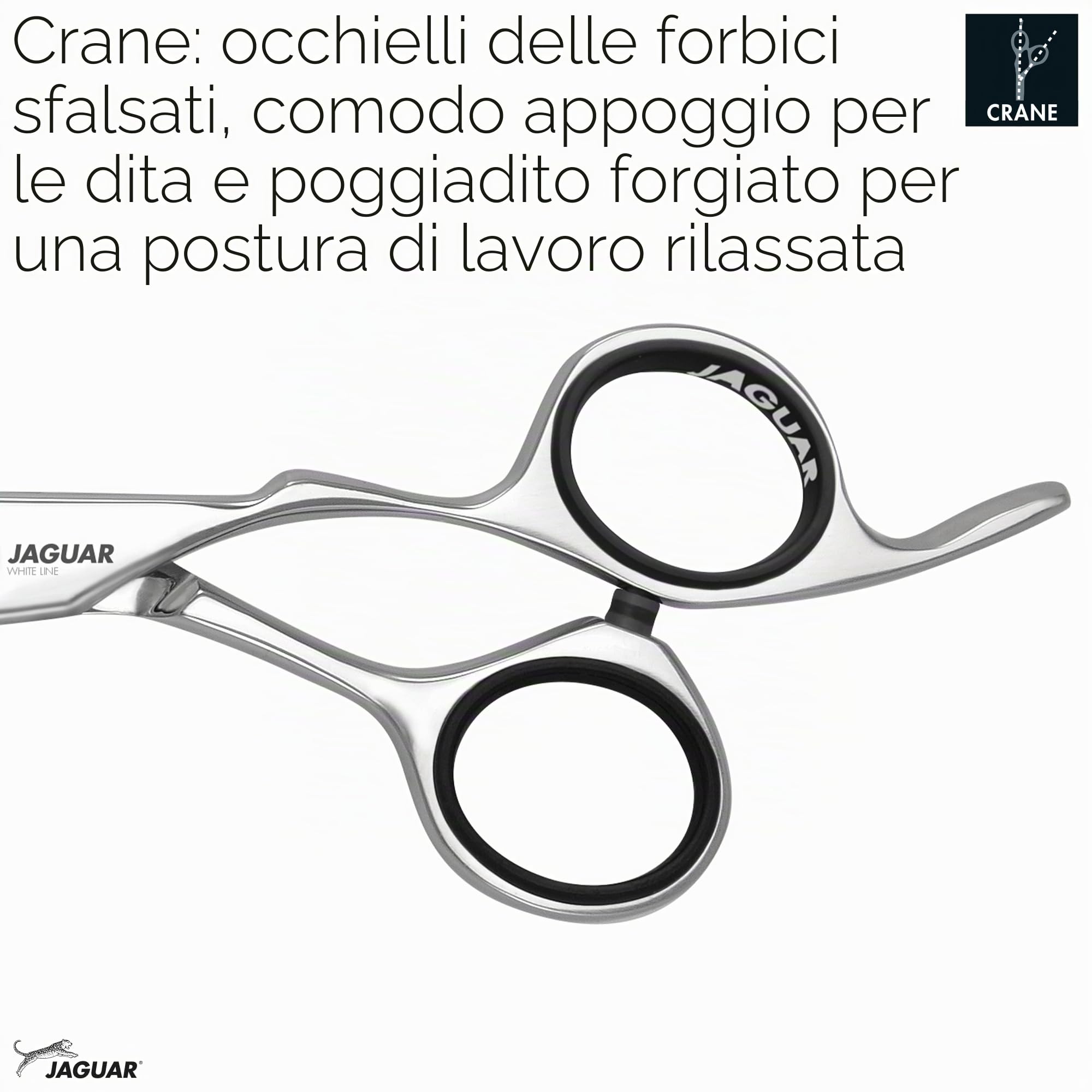 JAGUAR Forbici da parrucchiere HERA 6,25” | Forbici da capelli dal Crane-design con gancio per dita forgiato e lama arrotondata a pugnale | lucidate | Made in Germany
