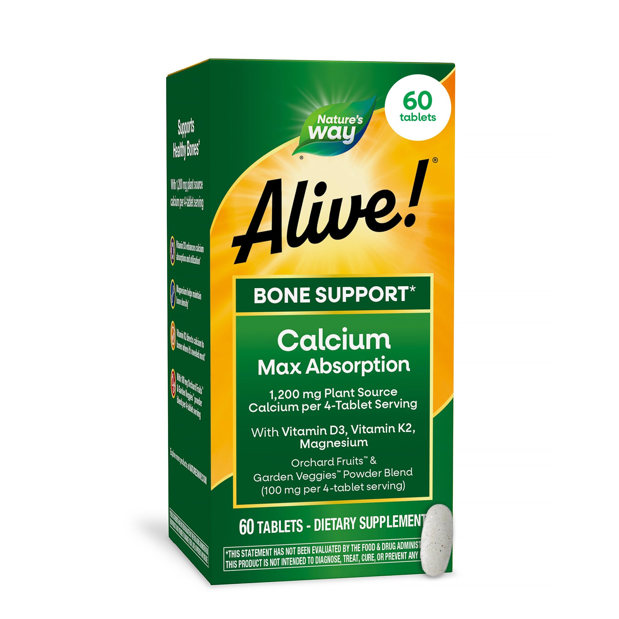 Nature’s Way Alive! Calcium Bone Support Tablets*, 1,200 mg Calcium, 60 ct 60 Count (Pack of 1)