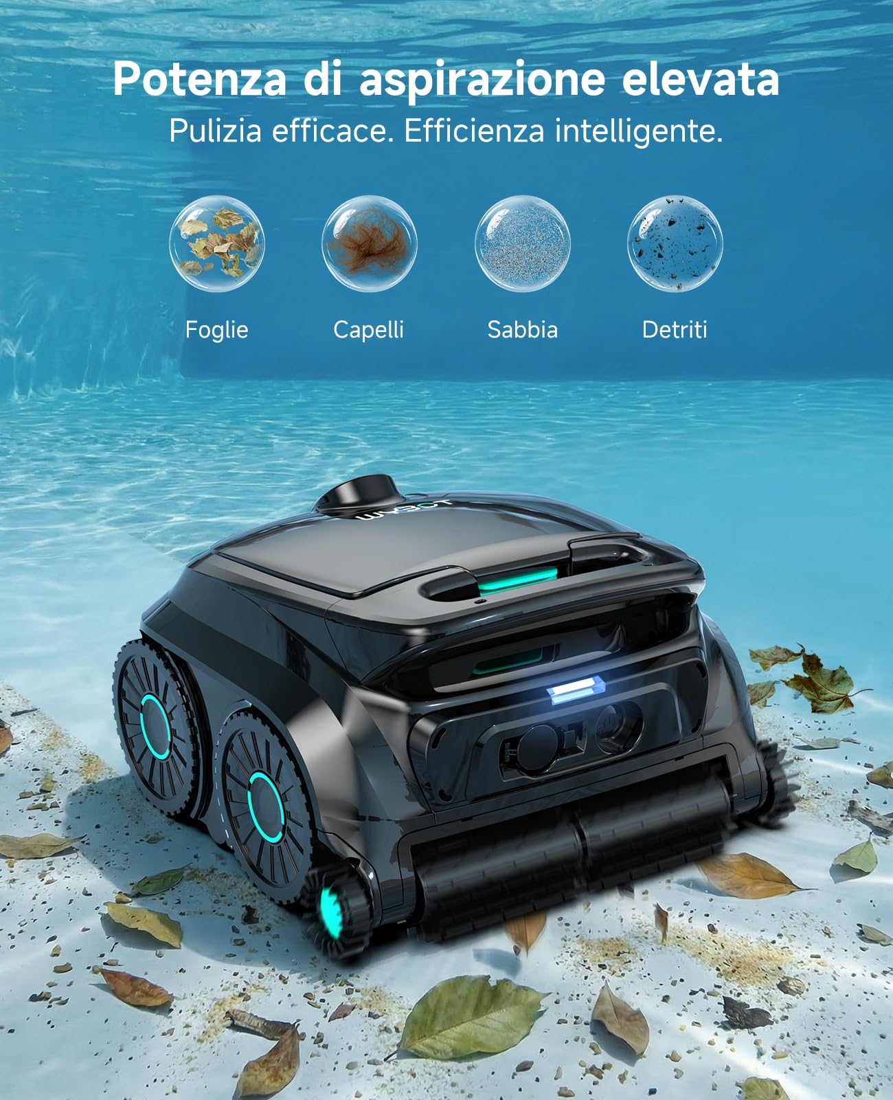 WYBOT OS600 Robot Piscina Limpiafondos, Inalámbrico, 120 Min Autonomía, Limpia Fondo Y Paredes, Navegación Inteligente, para Piscinas Enterradas Y sobre Suelo,Negro Verdoso