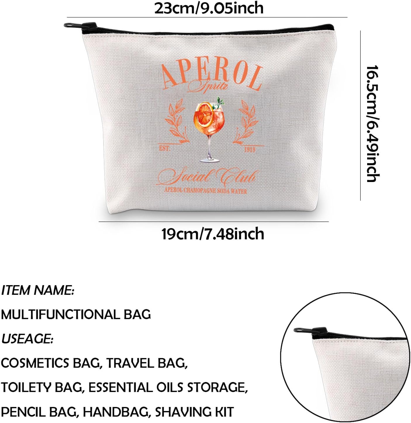 WCGXKO Cocktail Themed Gift Italian Summer Spritz Gift Zipper Pouch Makeup Bag (Spritz 1919) image 2