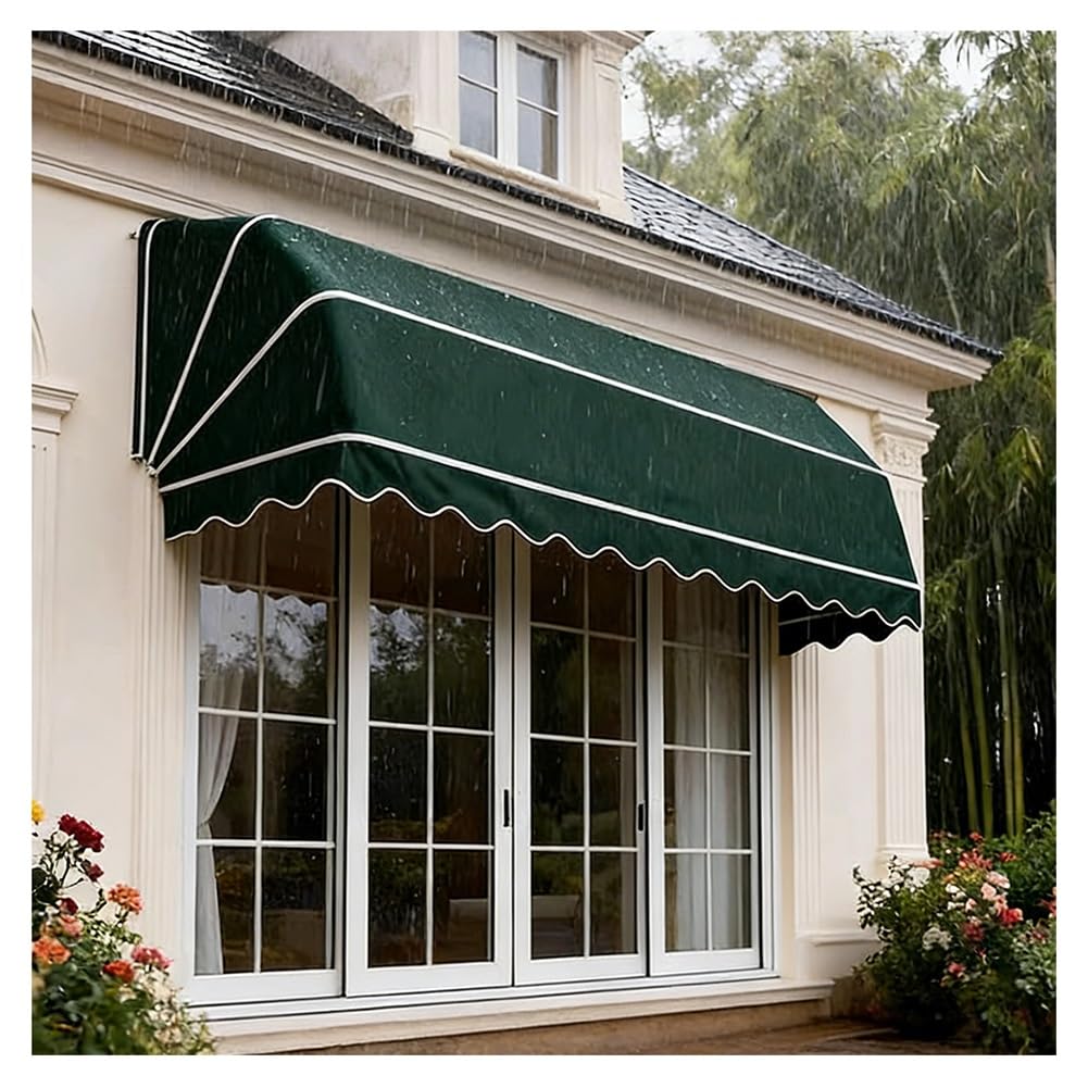 French Curved Retractable Awning, Window Canopy Awning/Door Canopy, Foldable Aluminum Frame, UV Water-Resistant Fabric Shelter, for Yard Porch Balcony, Easy to Install(Green,100x60x60cm)
