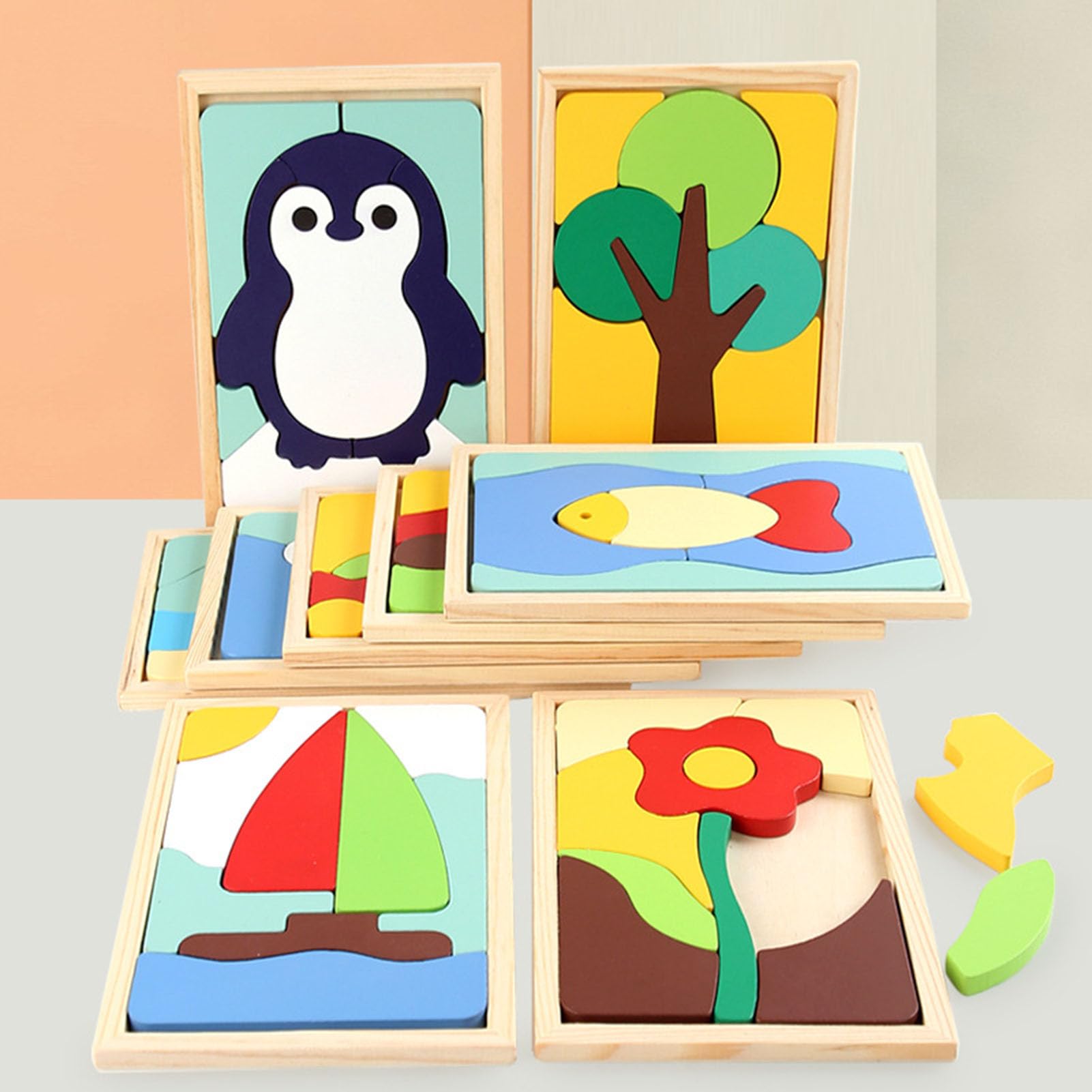 Puzzle di Forme di Animali e Veicoli, Giocattolo Cognitivo Montessori per la Prima Infanzia,Set
