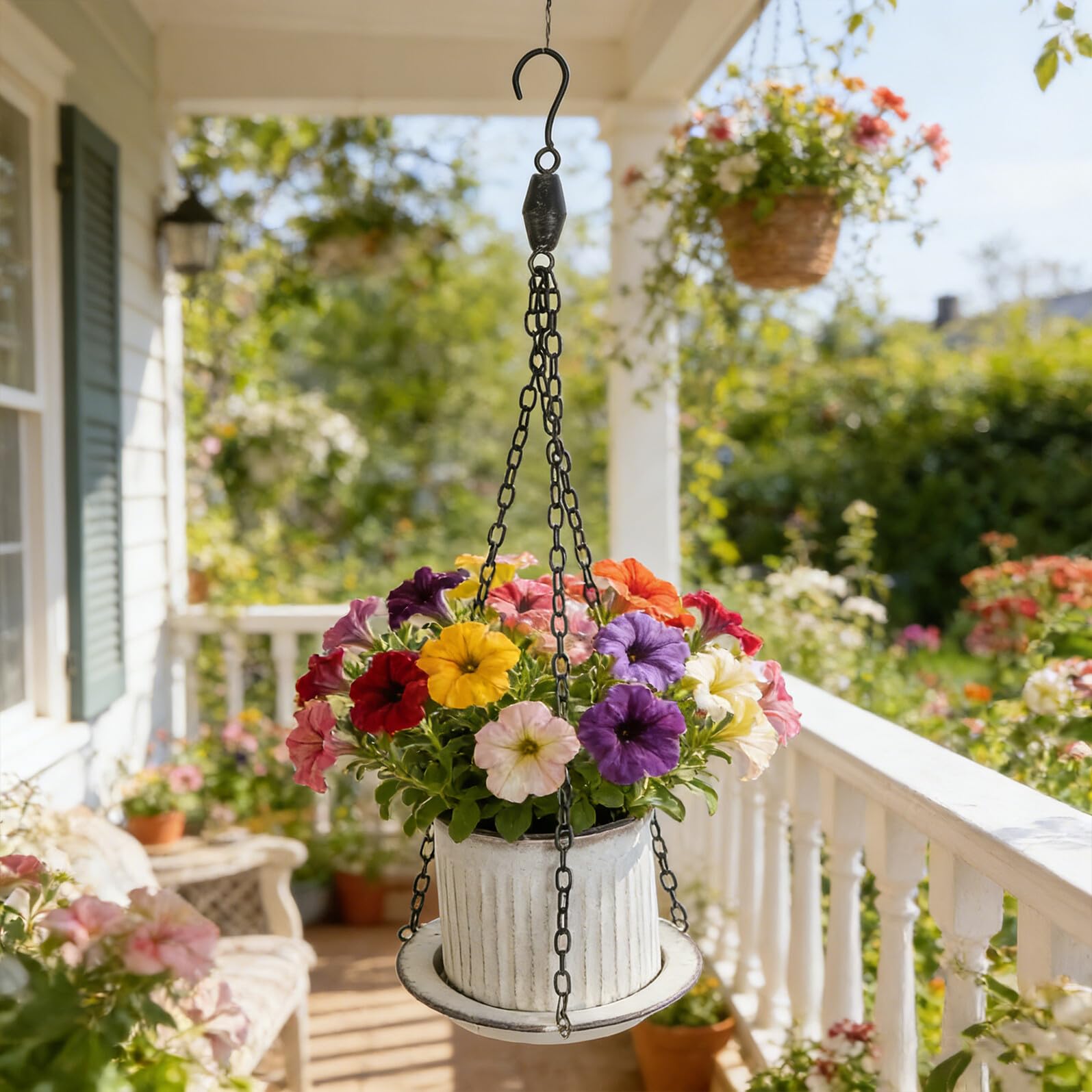 Anneome Fioriere da Appendere Rotonde in Ferro con Finitura Vintage, Vasi con Vassoio Rimovibile e Design Resistente All'acqua per Piante da Interno e Balcone