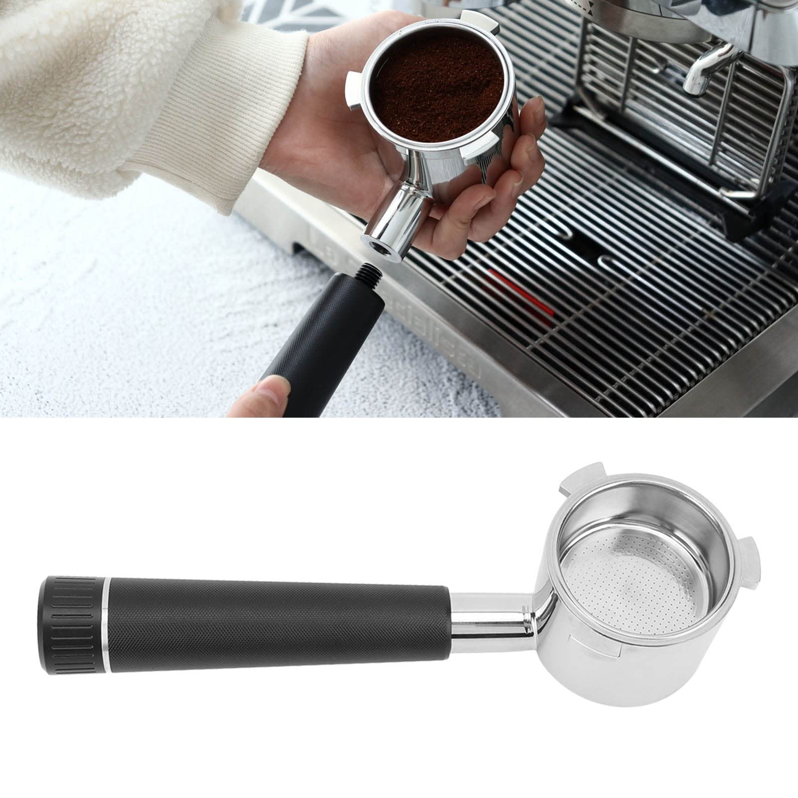 Portafiltro per caffè Portafiltro Nudo Senza Fondo per Serie 9 con Impugnatura Ergonomica e Design a Foro Fine 51 Mm in Acciaio Inossidabile 1 unità (Nera)
