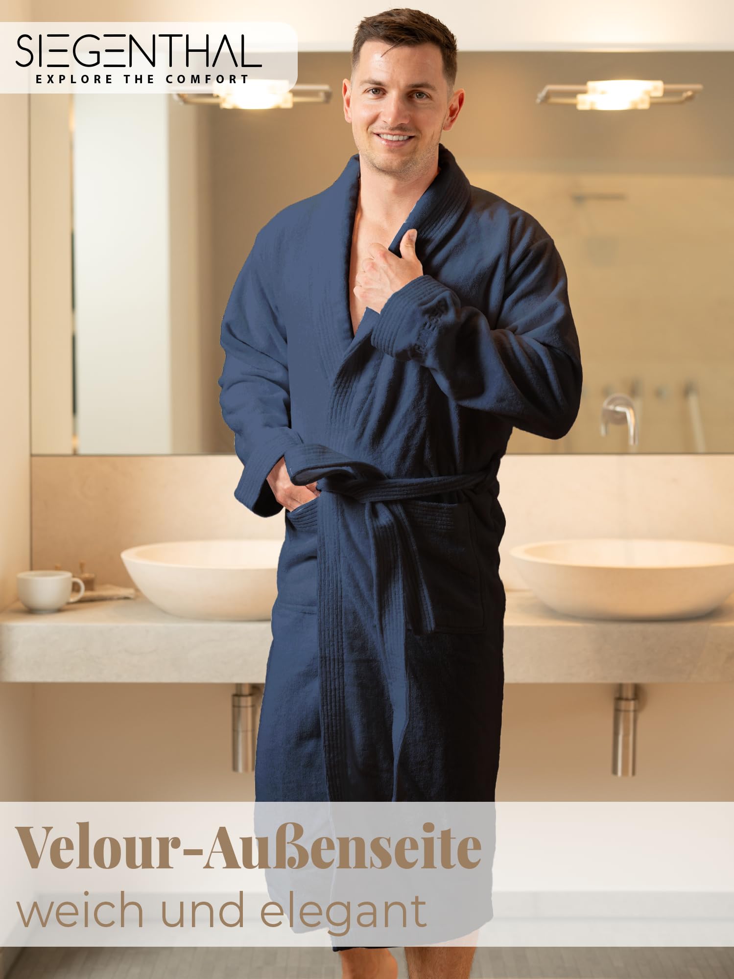 Herren Bademantel Frottee Velour 100% Baumwolle mit Schalkragen Weich M bis XXL – Kuscheliger Bademantel für Männer, Sanft, Komfortabel, Waschbar, Weich