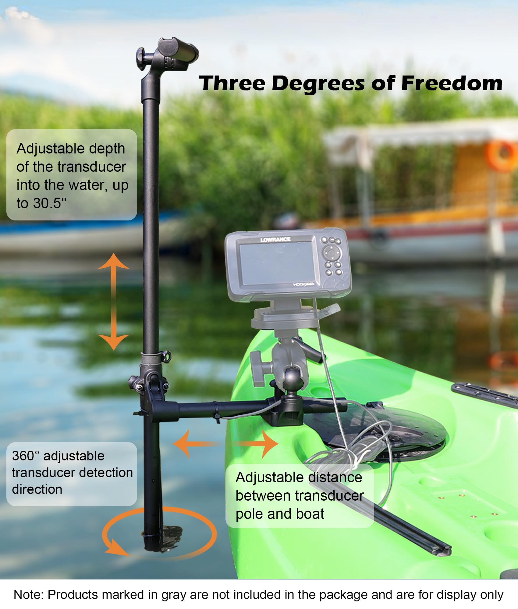 WINDFRD Livescope Transducer Pole Mount for Kayak, Live Sonar Transducer Mount for Garmin? Lowrance, Drill-Down Base with 1.5'' Ball, Compatible with RAM Mounts C Size Double Socket Arm (Long)
