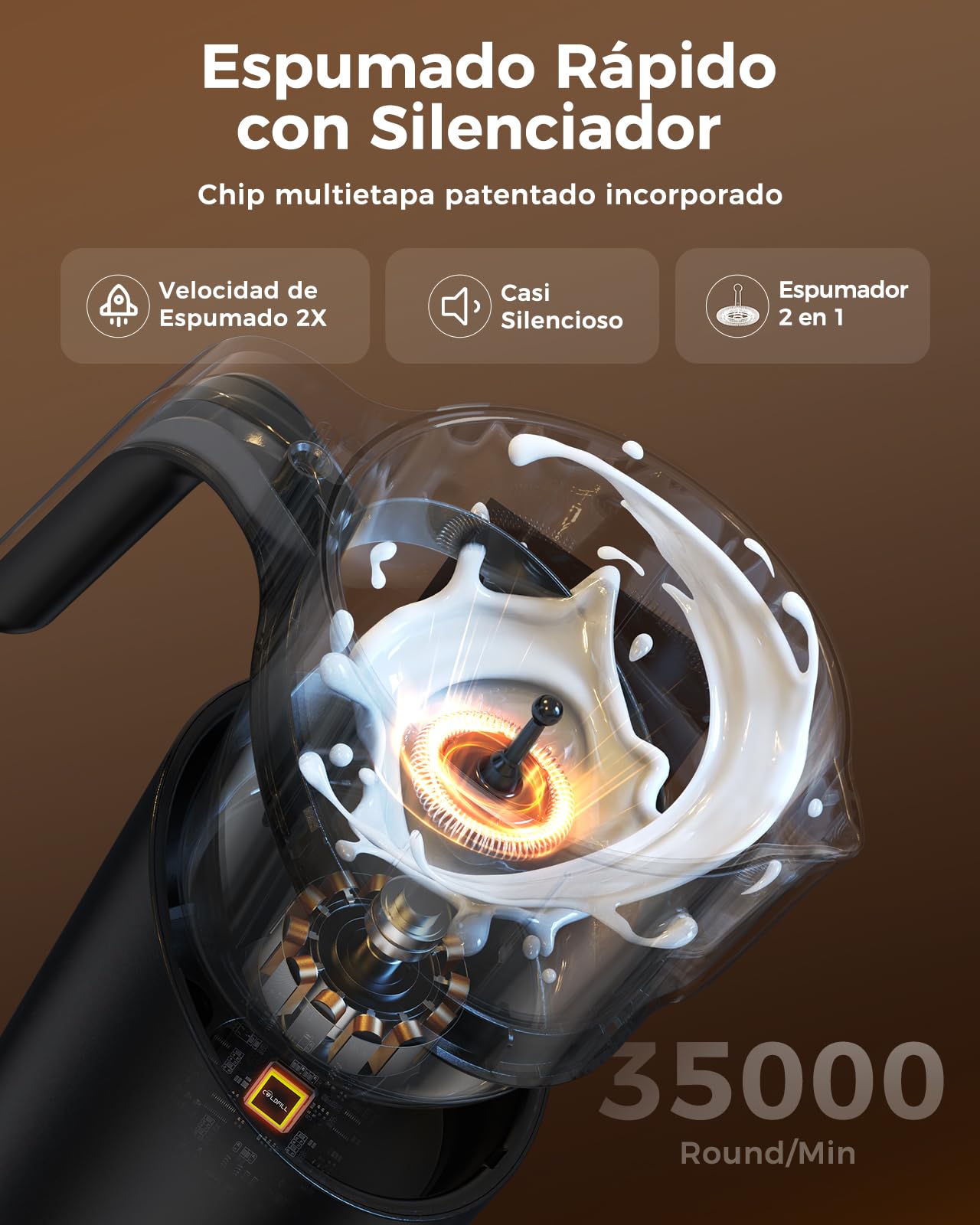 Espumador de Leche 8 en 1, Espumador Leche Electrico 400 ml, Calentador de Leche y Milk Frother para Espuma Caliente/Fría, Batidor de Leche Acero Inoxidable, Negro