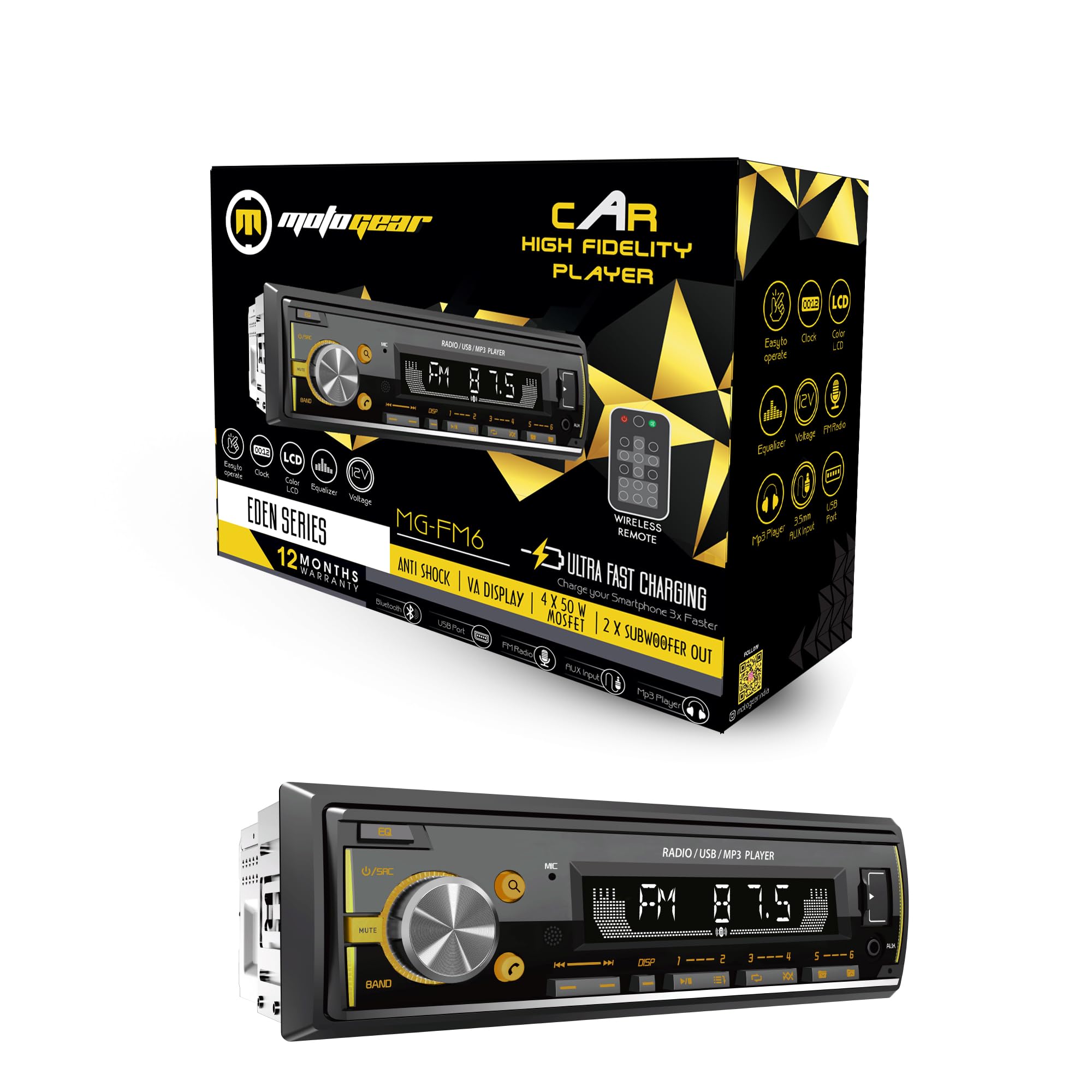 MOTOGEAR Car Digital Player & Audio System Compatible with USB/SD, Car Stereo Player with Bluetooth/FM 6 Radio | Eden Series (Black) (B0CTX36NH6) Amazon Price History, Amazon Price Tracker