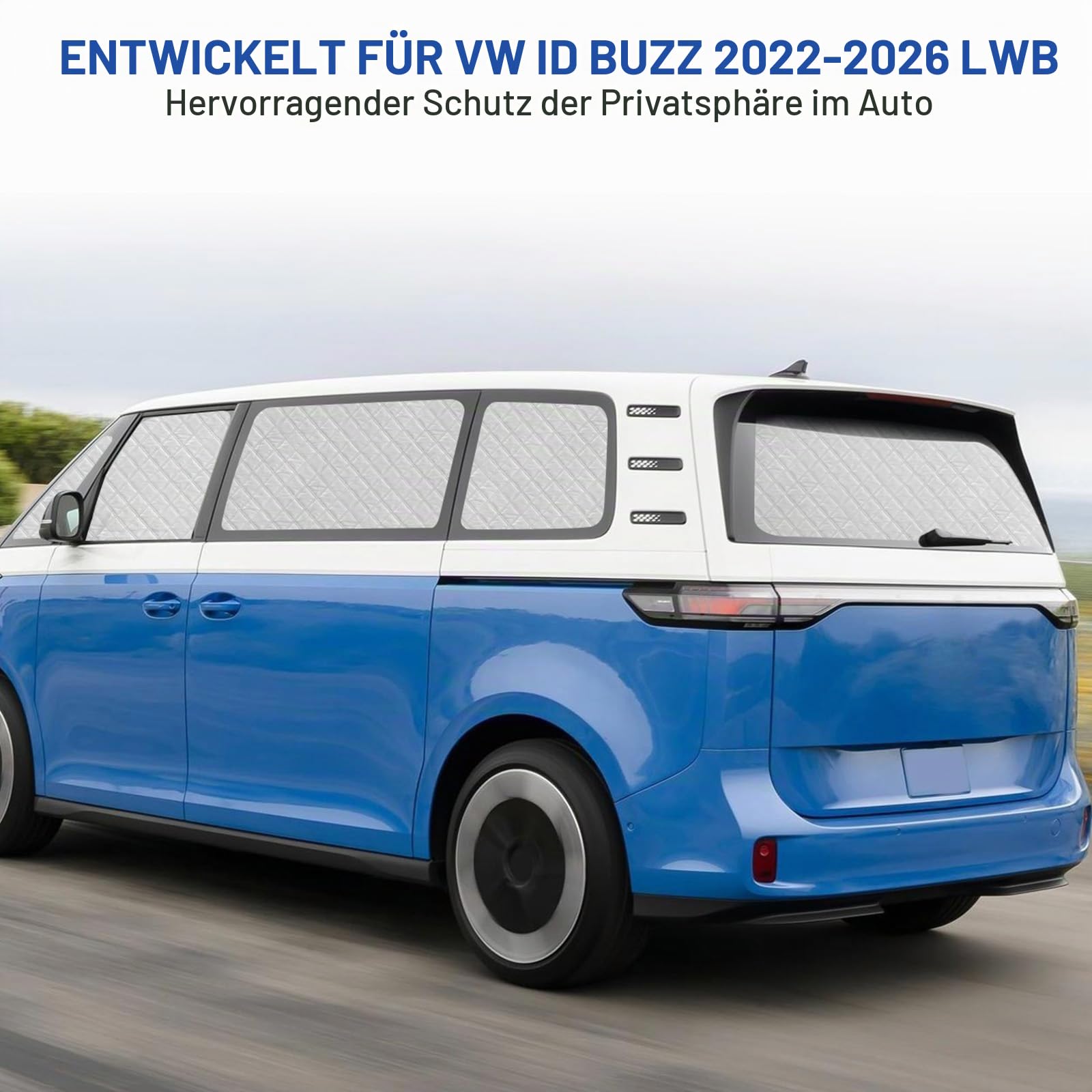Sonnenschutz Kompatibel mit VW ID Buzz 2022-2026 LWB, 10 PCS Auto Frontscheibe Sonnenschutz Windschutzscheiben Schutz Set, Internes Thermomatte mit Aufbewahrungstasche, Faltbar Sonnenblende