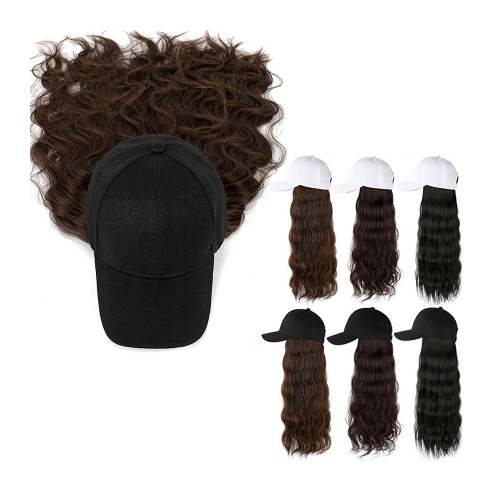 Wig Cap Gorro de pelo largo Sombrero vacaciones largas Cuerpo Moda Señora Cabeza Juegos cabello peluca(1)
