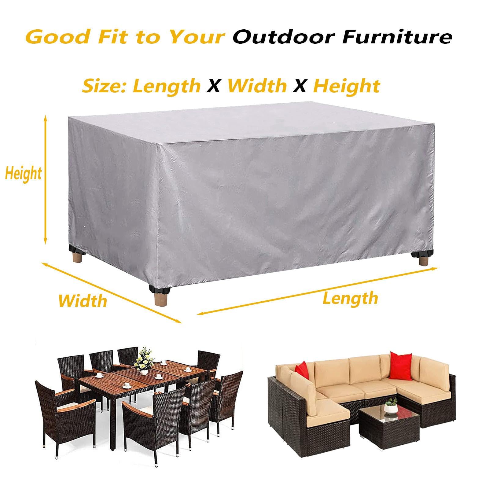Copritavolo Esterno Impermeabile,Copertura per Mobili da Giardino, Antipolvere, Anti-UV,Antivento,Antineve,Per tavoli e sedie da esterno,Divani e altri Tavoli da Giardino 270x180x40cm/LxWxH