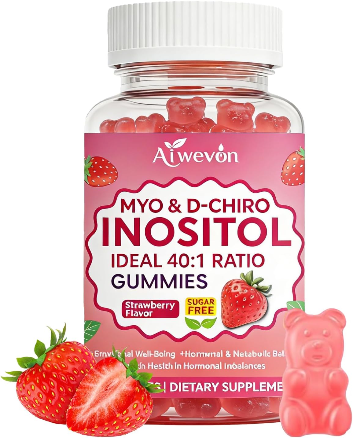 Myo-Inositol & D-Chiro Inositol Gummies 40:1 Ratio – Hormone Balance Supplement for Women – Ovarian & Fertility Support with Vitamins – Myo Chiro Inositol Gummies for Womens Health, 60 Count