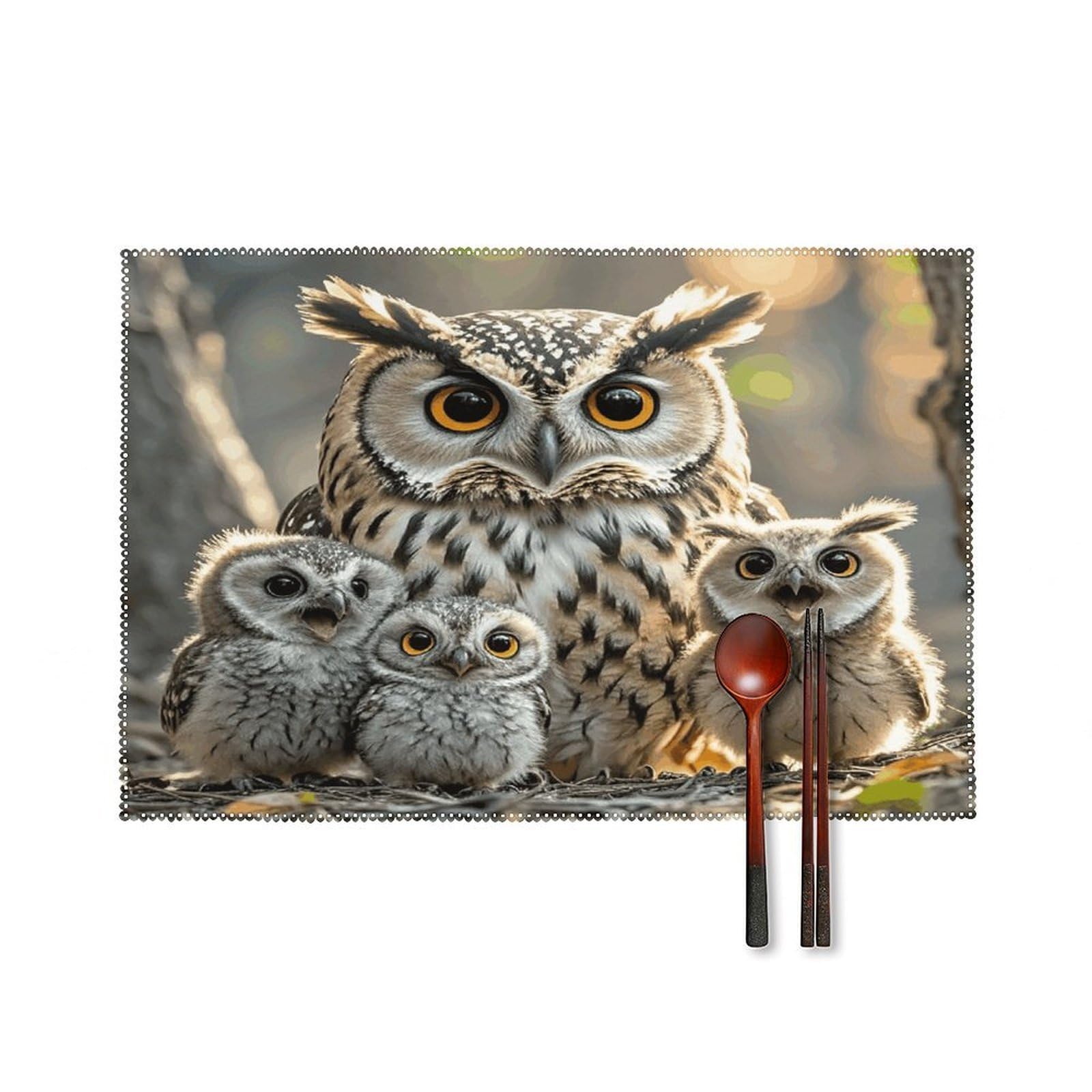 Owl Birds Placemats Set of 6 Heat Resistant Non-Slip Table Mats Washable Indoor Outdoor Place Mats Rustic Vintage Seasonal Placemat for Kitchen Dining Outdoor Party Table Decor