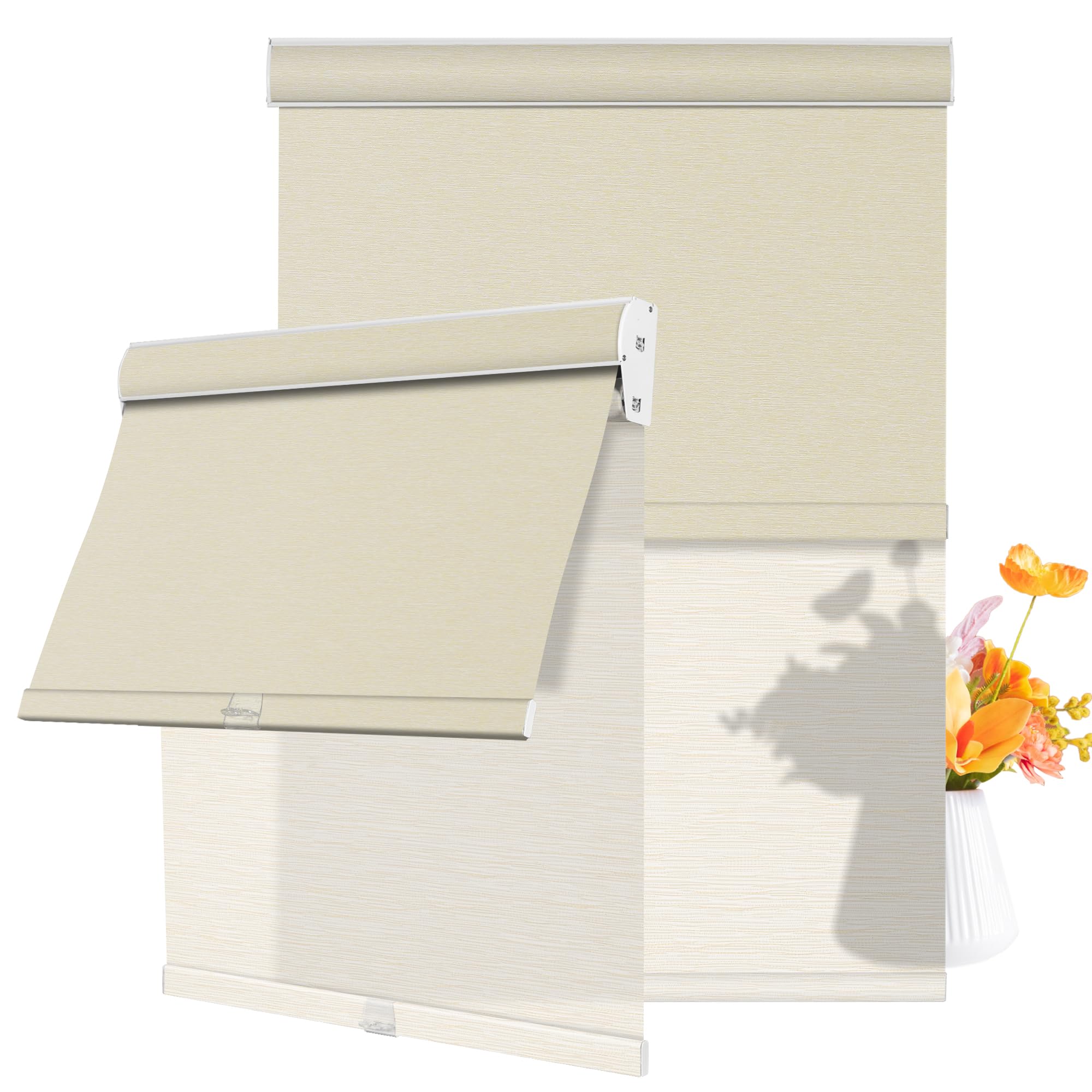 BERISSA Cordless Dual Roller Shades with Cassette Valance,Double Window Shades Blackout and Light Filtering Blinds,Day and Night Roller Blinds for