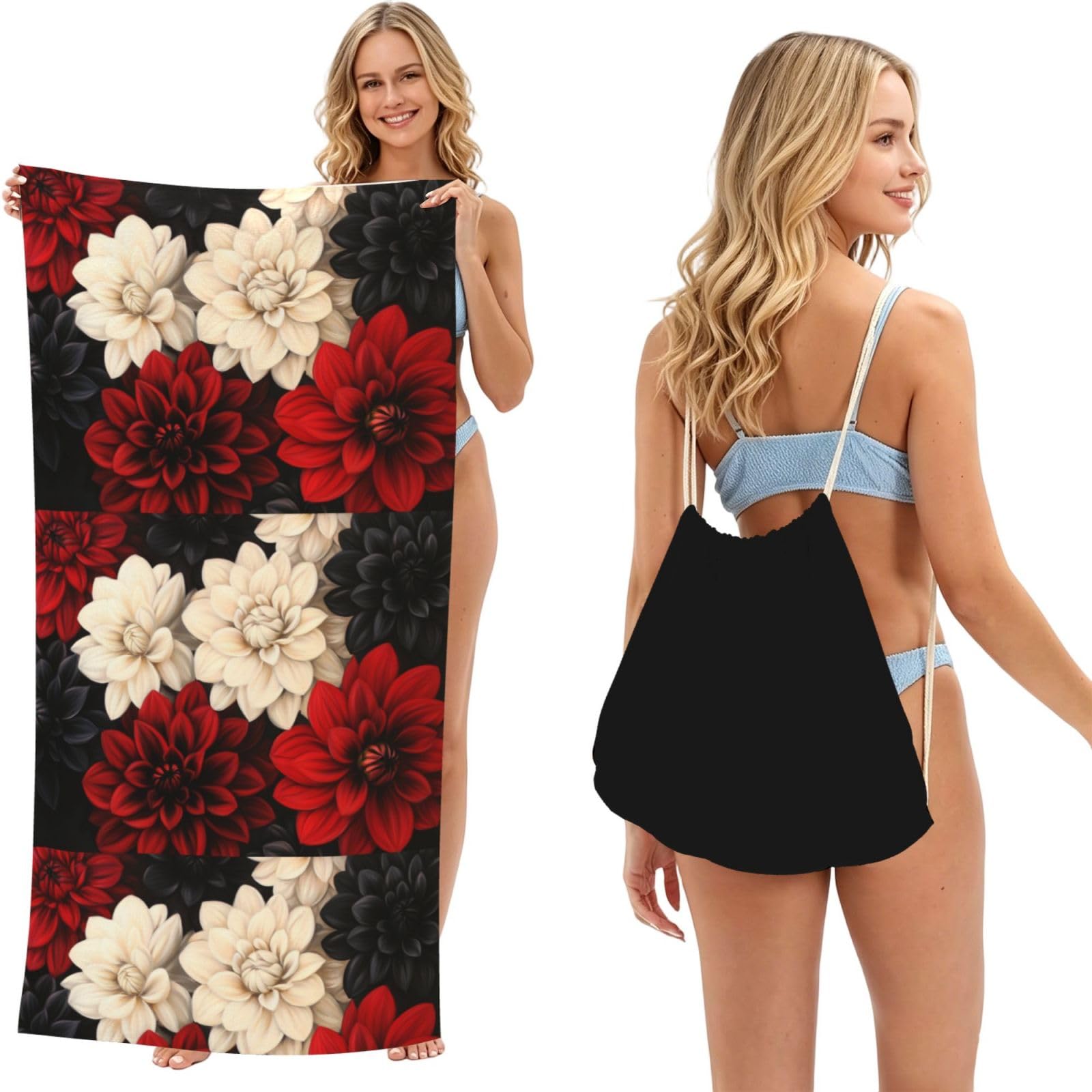 SKGOHLH Mysterious Rose 2in1 Packable Beach Towel Bag Women