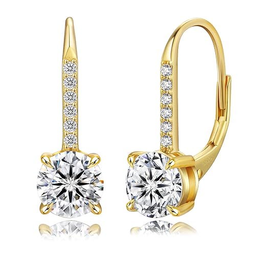KRKC Moissanite Earrings, 1.0ct-2.0ct D Color Lab Created Diamond Earring, 14k White Gold Plated Sterling Silver Dangle Earrings S925 Leverback Drop Earring for Women Hypoallergenic Jewelry for Gifts