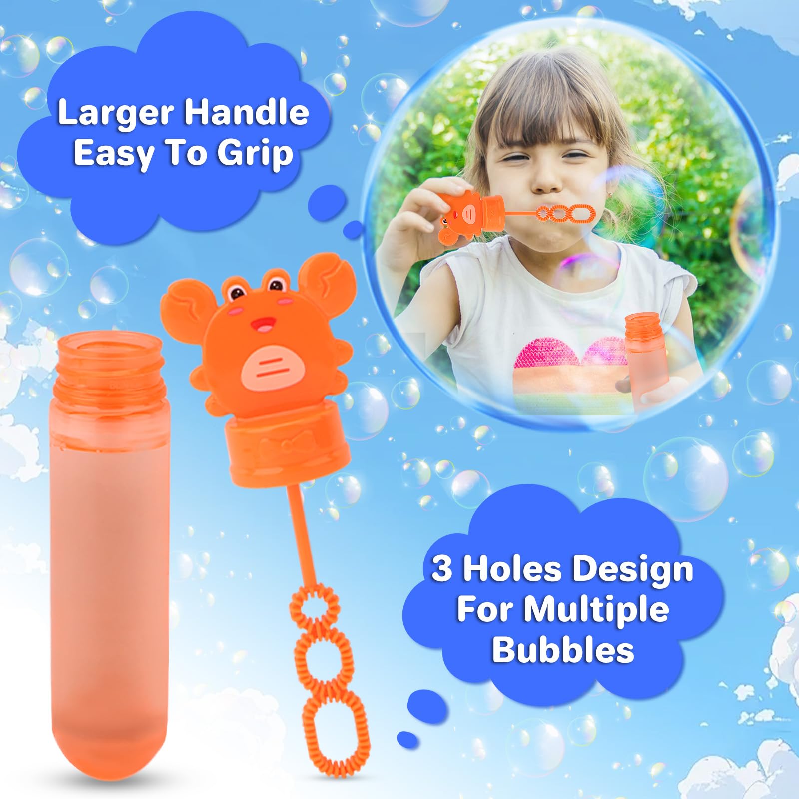 deAO 24 Piezas Pomperos de Jabón, Pomperos para Niños, Burbujas Niños, 3 Colores Varitas, Tubos para Crear Burbujas de Jabon, 35ML Cangrejos Mini Burbujas Niños Cumpleaños Set (Cangrejos)