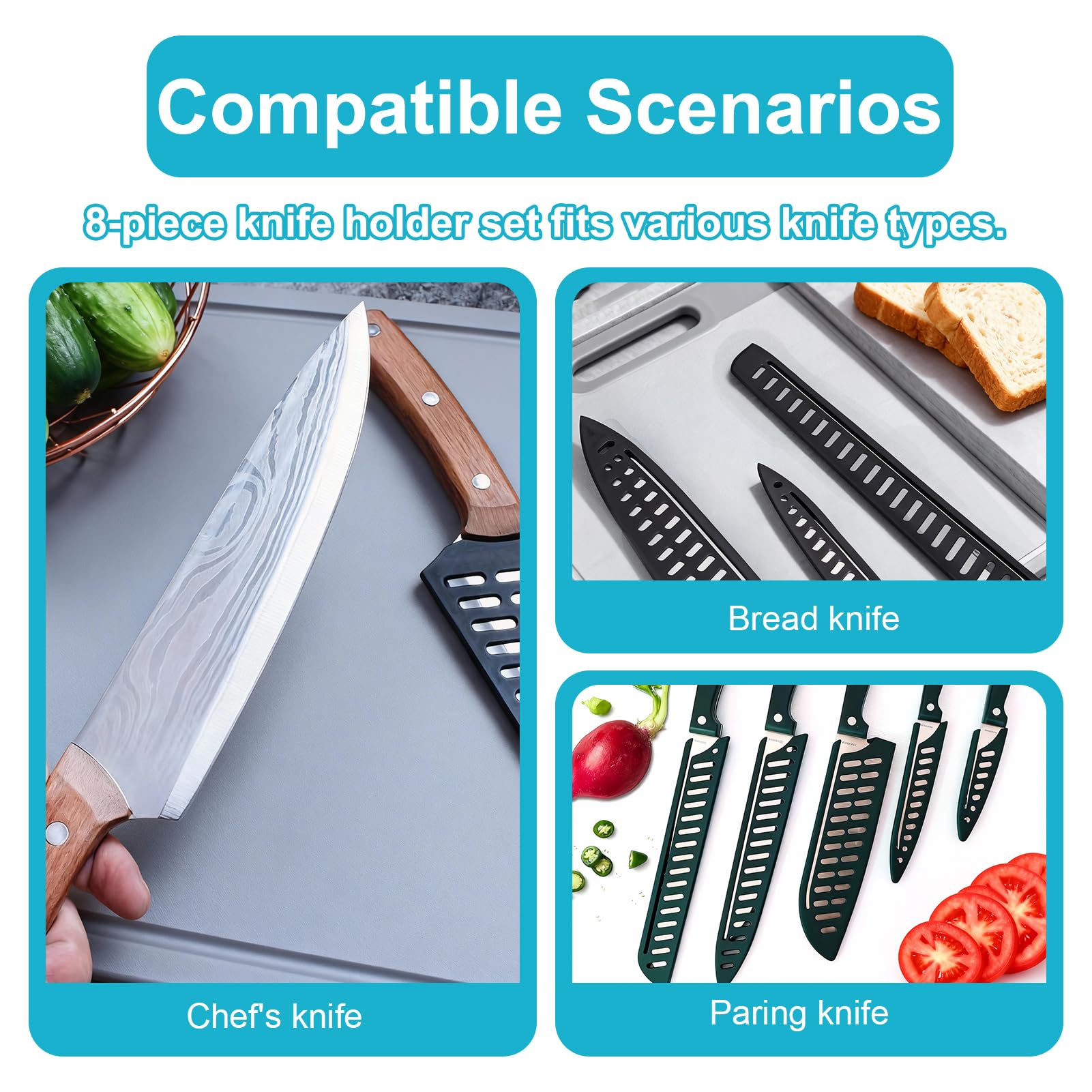 8 Piezas Funda Cuchillos, Protectora de Cuchillo, Universal Protector de Cuchilla, Varios Modelos Protectora de Cuchillo, Diseño Ahuecado, Adecuado para Varias Herramientas de Corte