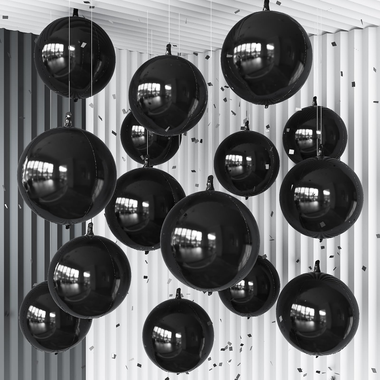14 Stück schwarze runde Folienballons 22/15/10, schwarze 4D-Ballons, Ornament, Mylar-Ballon für Geburtstag, Abschlussfeier, Hochzeit, Jahrestag, Junggesellinnenabschied, Babyparty, Neujahr
