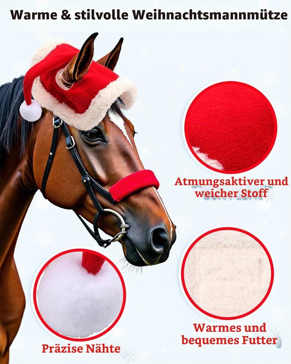 Weihnachtskostüm Pferde zubehör zum Tragen：Sunnyload Stück Weihnachts Schabracken Santa-Leg-Wraps mit Faux-Fell EIN fröhliches weihnachtsmütze für reithelm（weihnachtskostüm Pferd Neues Modell）