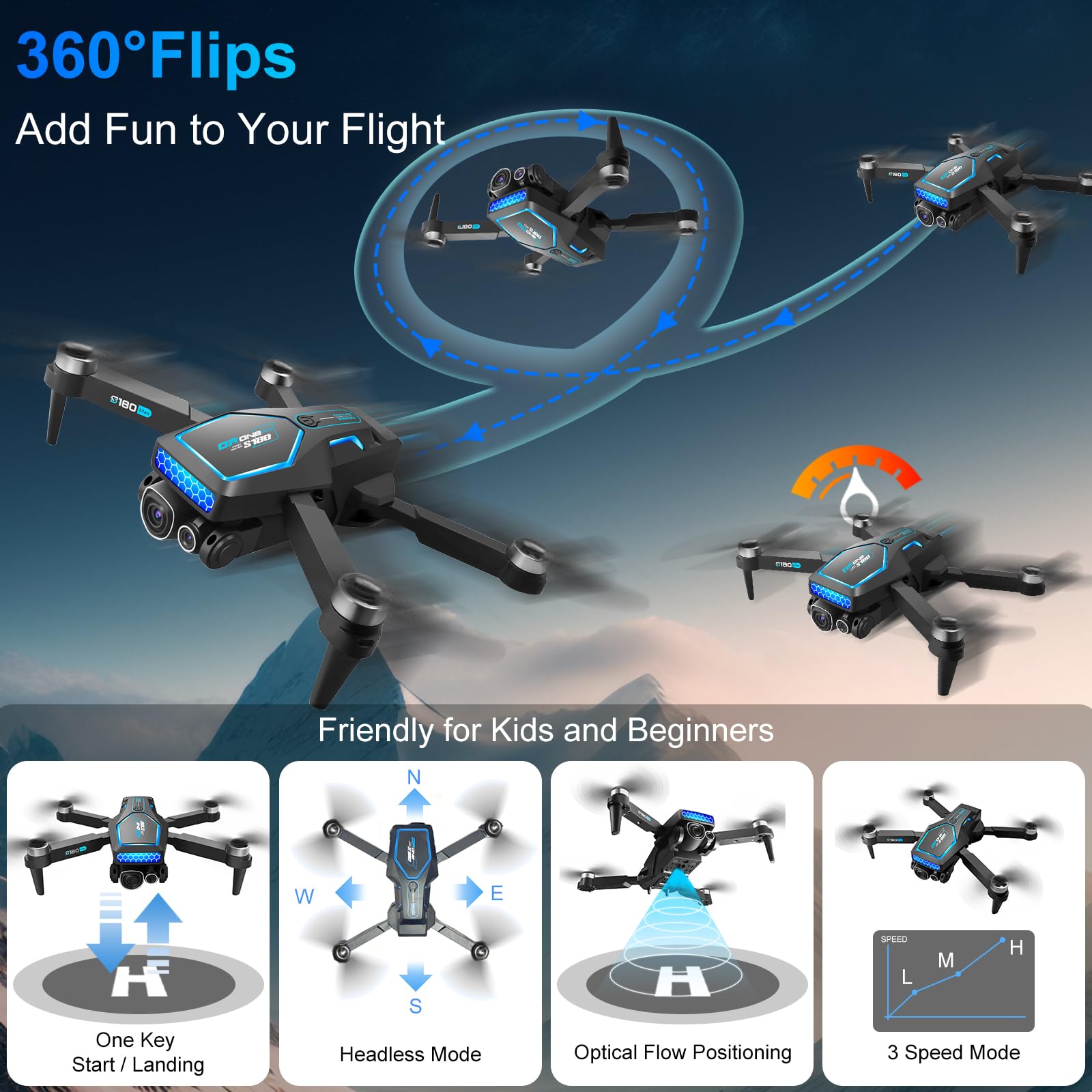 OBEST Drohne mit Kamera 4K für Erwachsene Anfänger Mini Faltbare FPV Drone | RC Quadcopter mit Bürstenloser Motor, 360° Hindernisvermeidung, 2 Akku 28 Minuten, 3D Flip, Ein Tasten Start/Landung