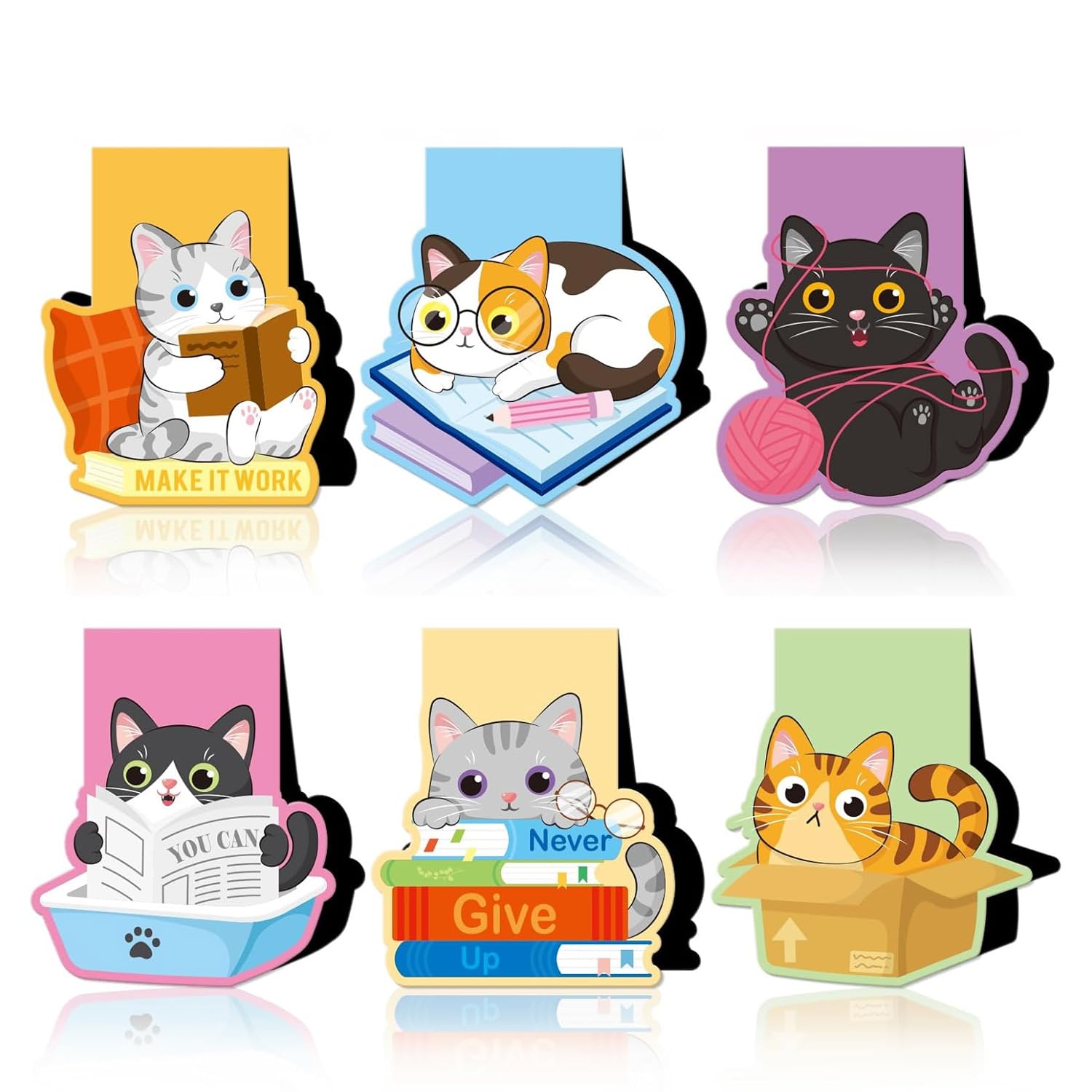 6 Pack Magnetic Bookmark, Cute Cat Design PVC Book Marks for Kids and Women, Colourful Magnetic Bookmarks for Adults, Students Teachers, Funny Book Lovers Gifts Personalised Bookmark