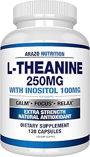 L-Theanine 250mg (Extra Strength) with Inositol 100mg Per Serving, 120 Capsules Vegetarian