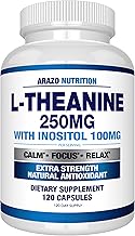 Arazo Nutrition L-Theanine 250mg (Extra Strength) with Inositol 100mg, 120 Capsules Vegetarian